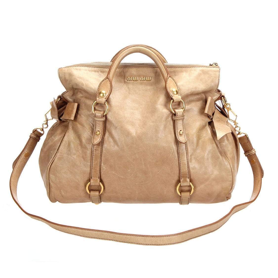 Miu Miu Miu Miu Beige Leather Bow Tote Bag - RCL1158