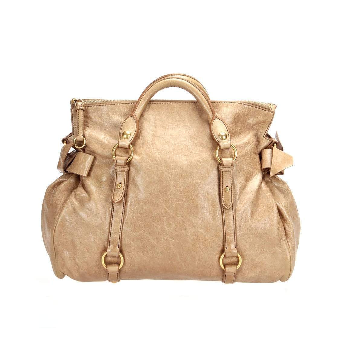 Miu Miu Miu Miu Beige Leather Bow Tote Bag - RCL1158