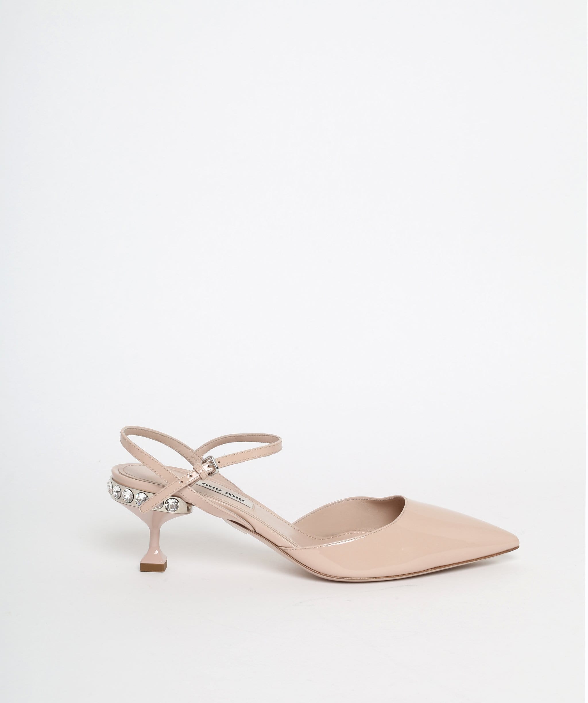 Miumiu Miu Miu Pale Pink Patent Kitten Diamante Heels Size 38