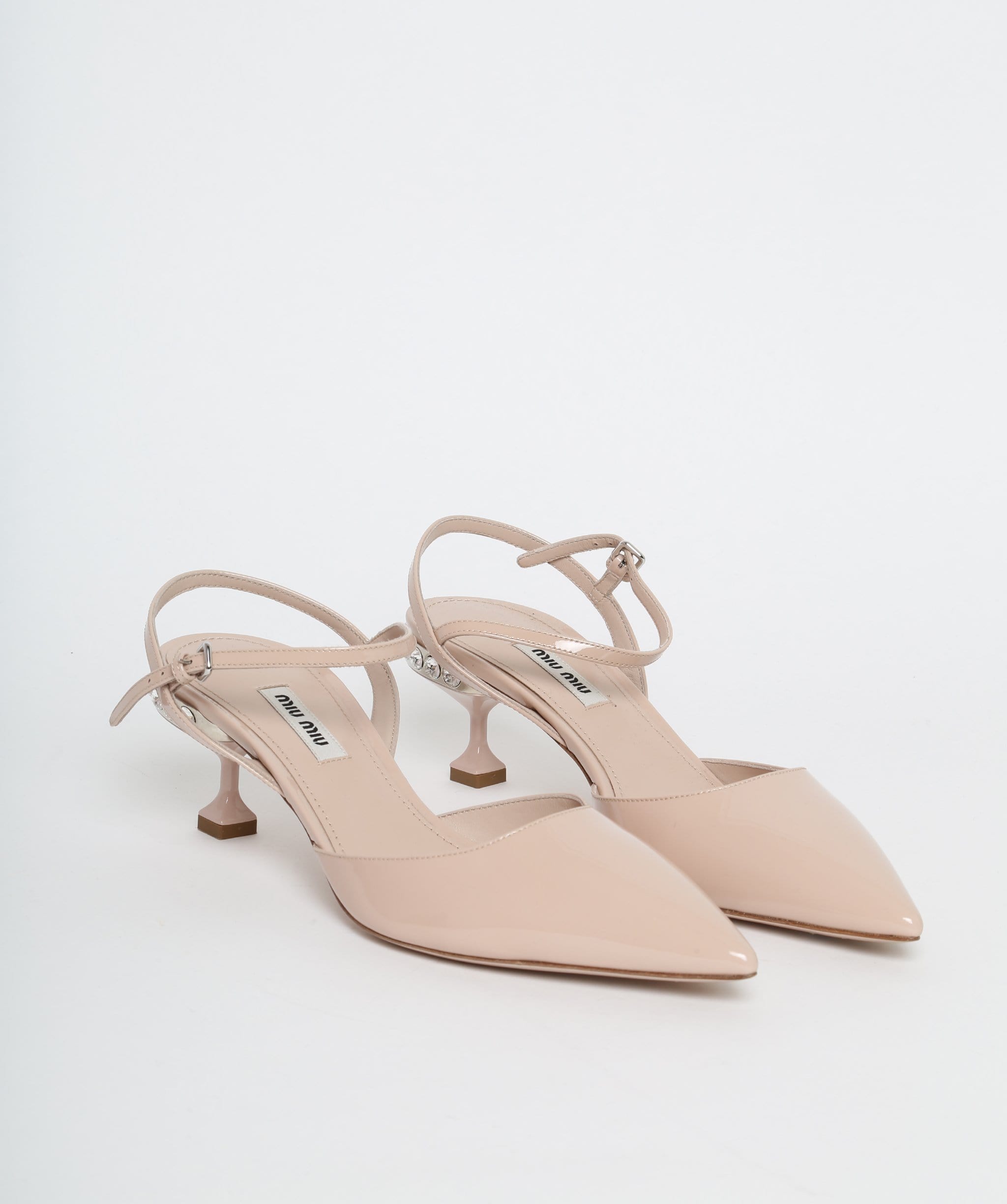 Miumiu Miu Miu Pale Pink Patent Kitten Diamante Heels Size 38