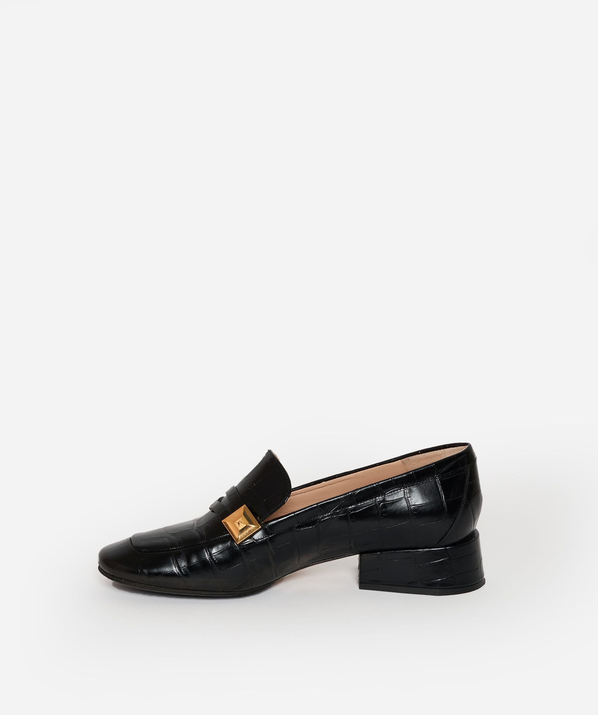 Mulberry Mulberry Black Leather Croc Embossed Heel Pumps