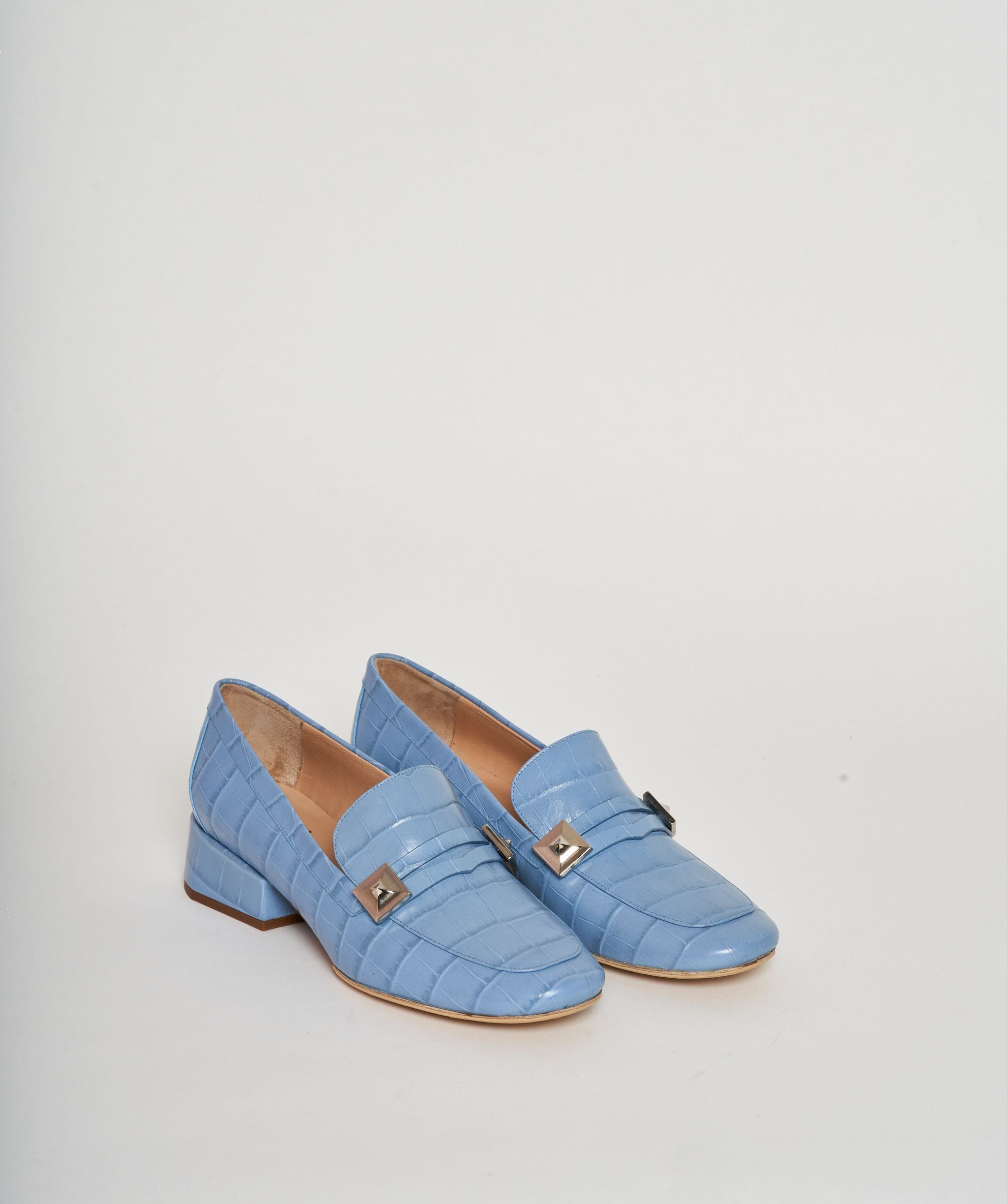 Mulberry Mulberry Blue Leather Croc Embossed Heel Pumps