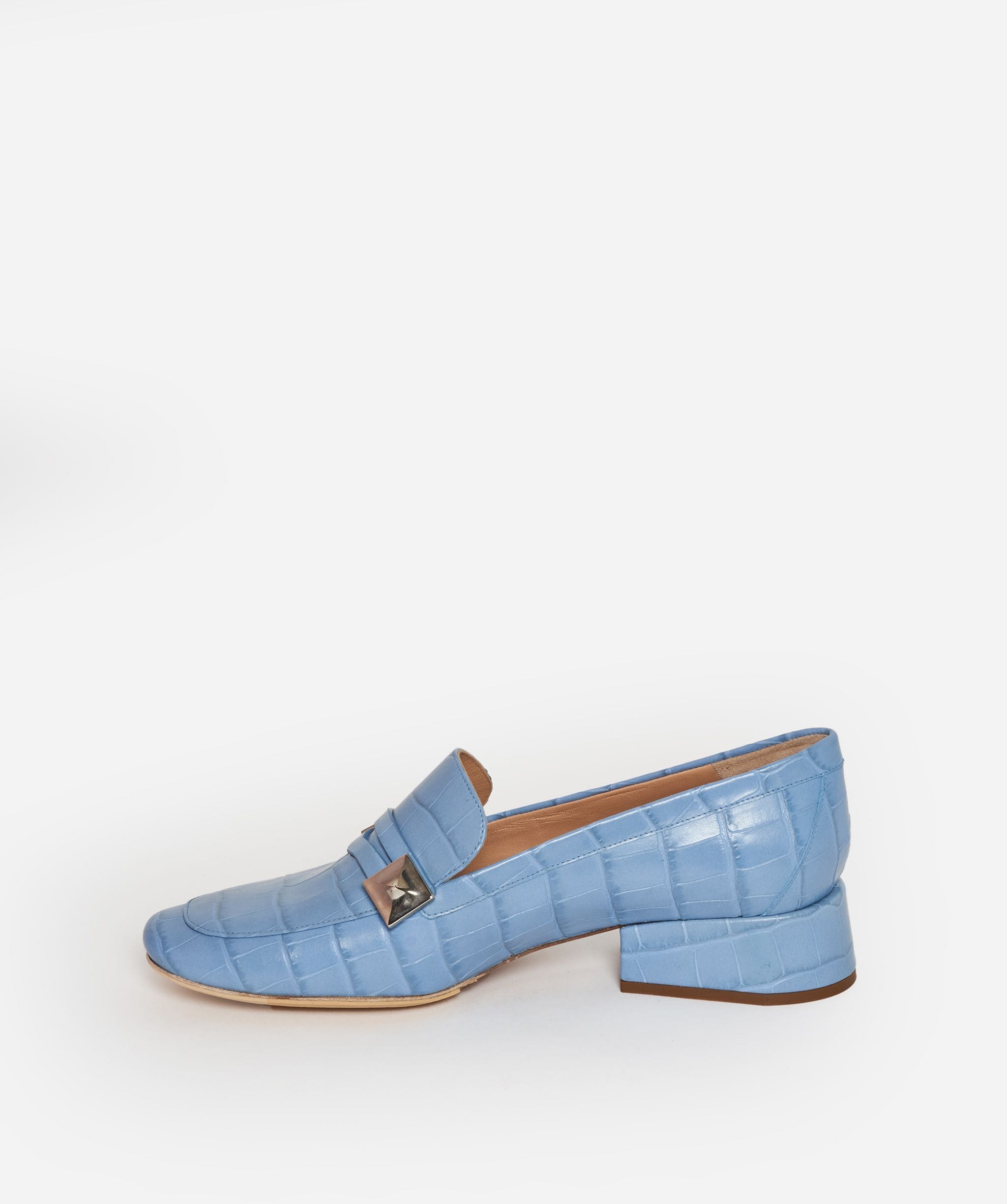 Mulberry Mulberry Blue Leather Croc Embossed Heel Pumps