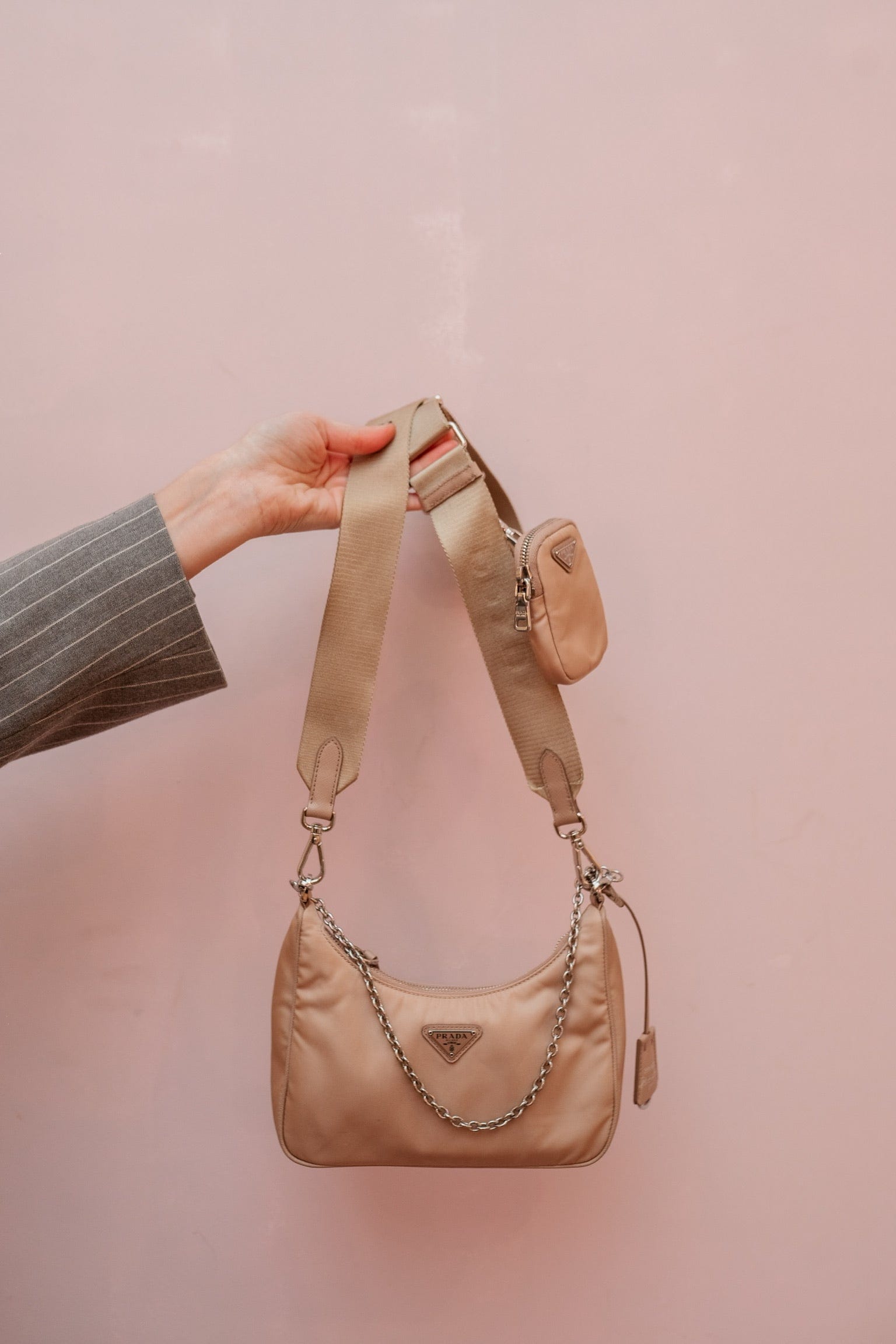 Prada Prada Beige Re-edition Nylon Shoulder Bag Redition 2005 - AWL2506