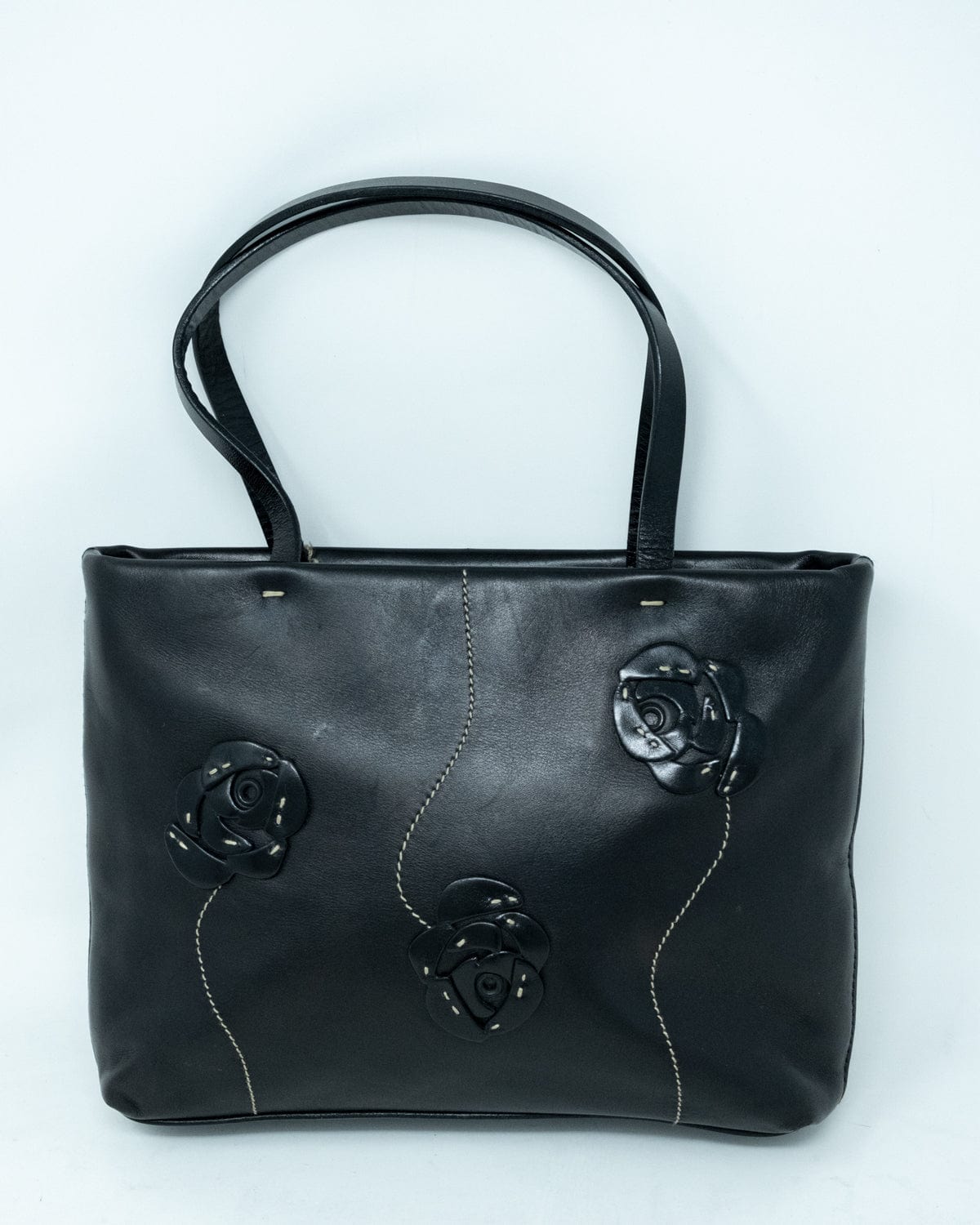 Prada Prada Black Floral Leather Tote Bag - AGL1732