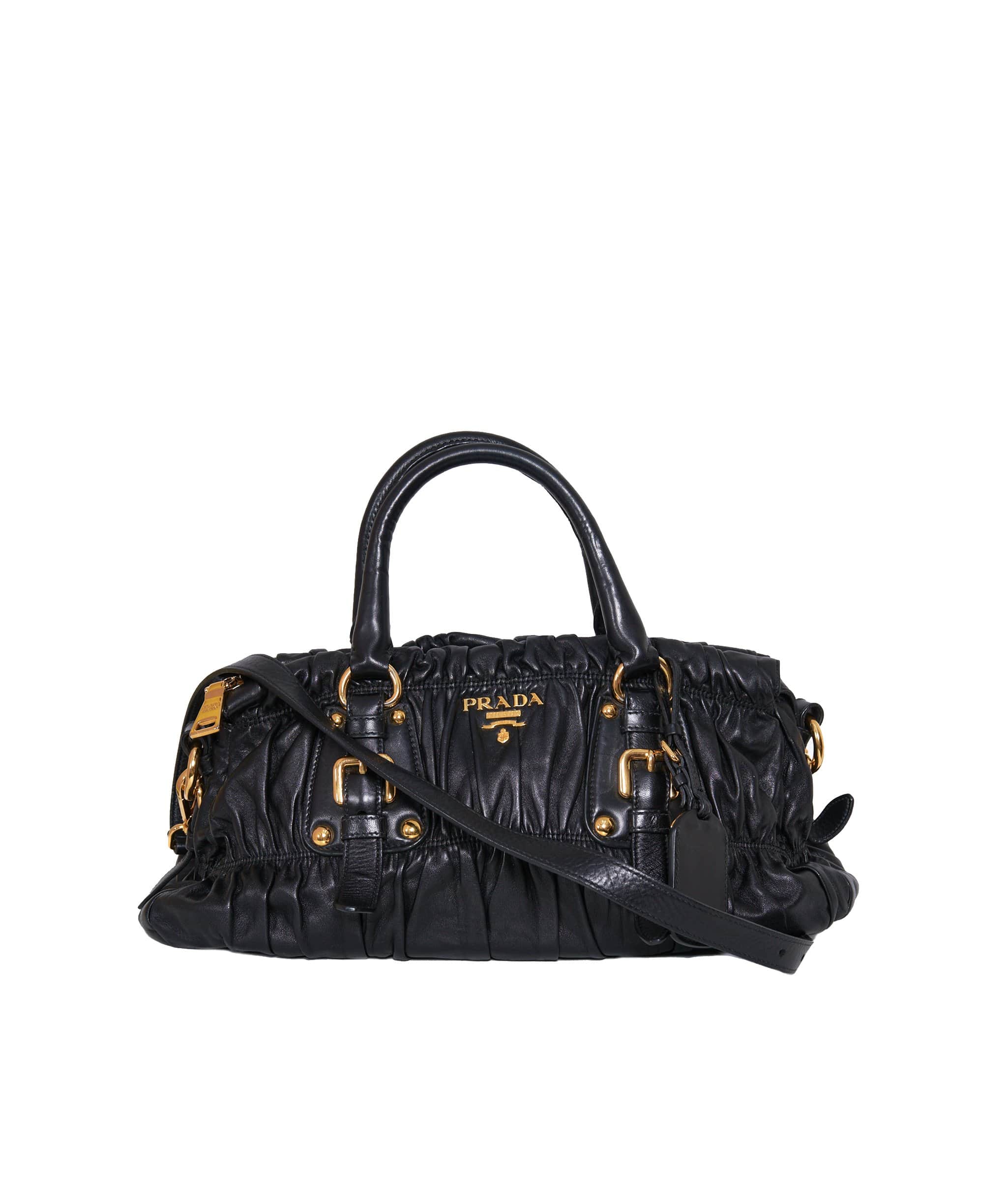 Prada Prada Black Leather Rouched Tote Bag GHW - AGL1261