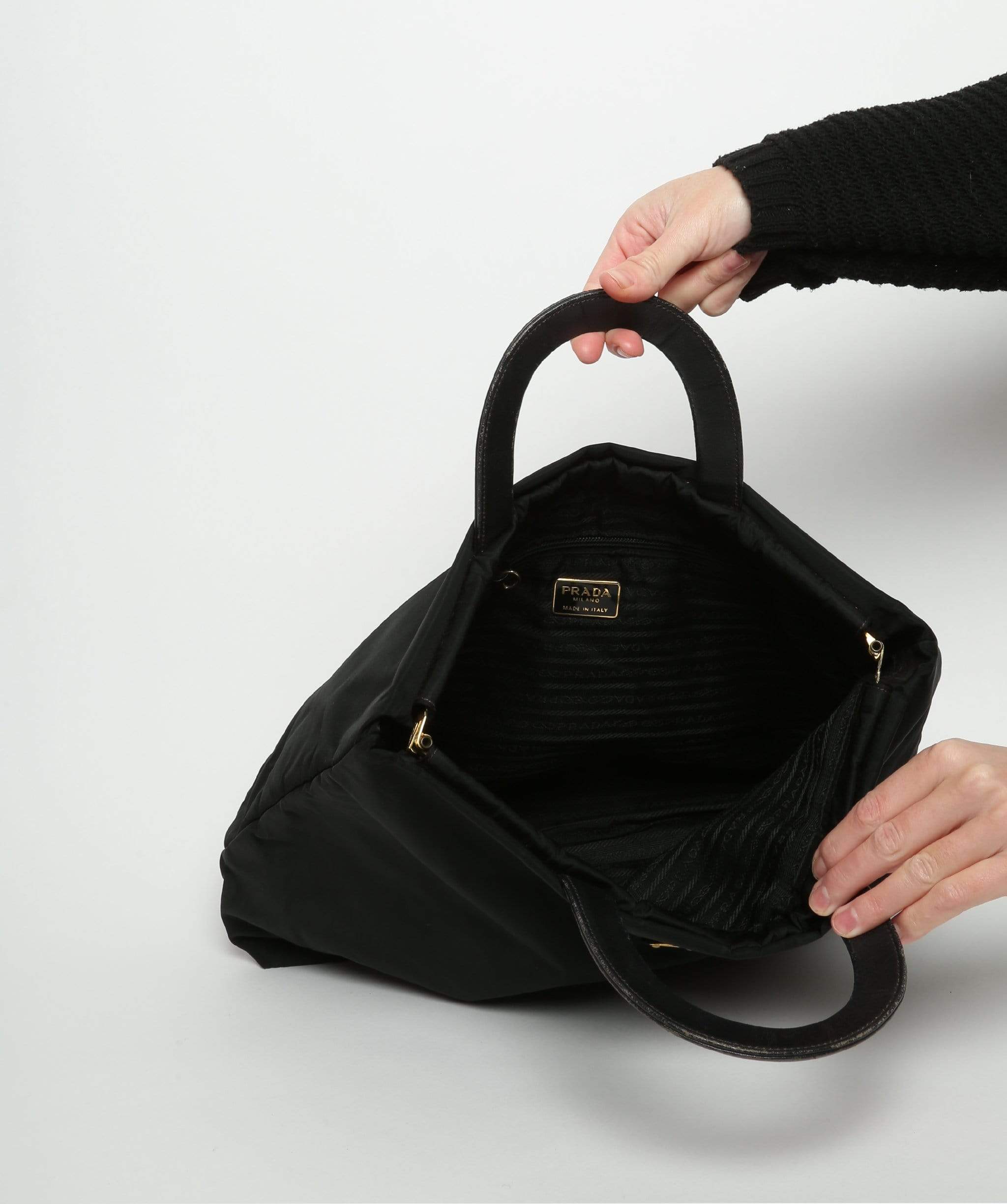 Prada Prada Black Nylon Handbag with Leather Handles