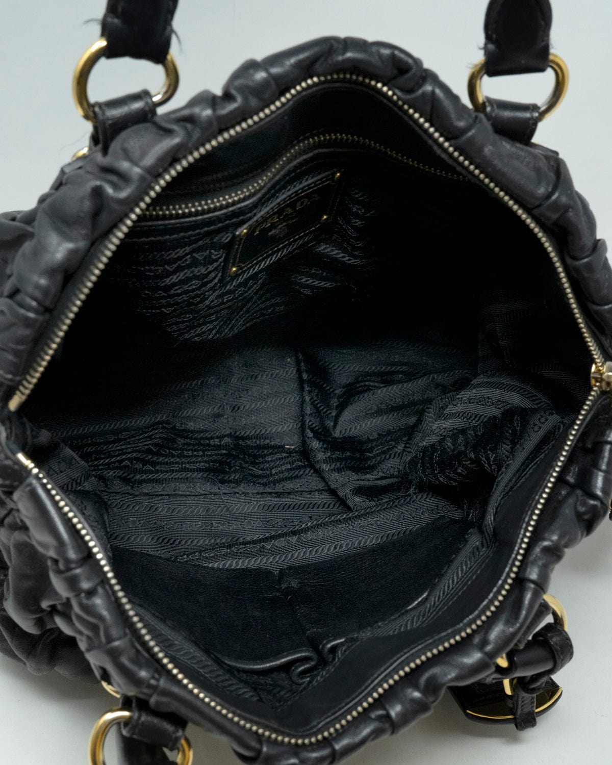 Prada Prada Black Ruched Leather Soft Tote Bag GHW - AGL1800