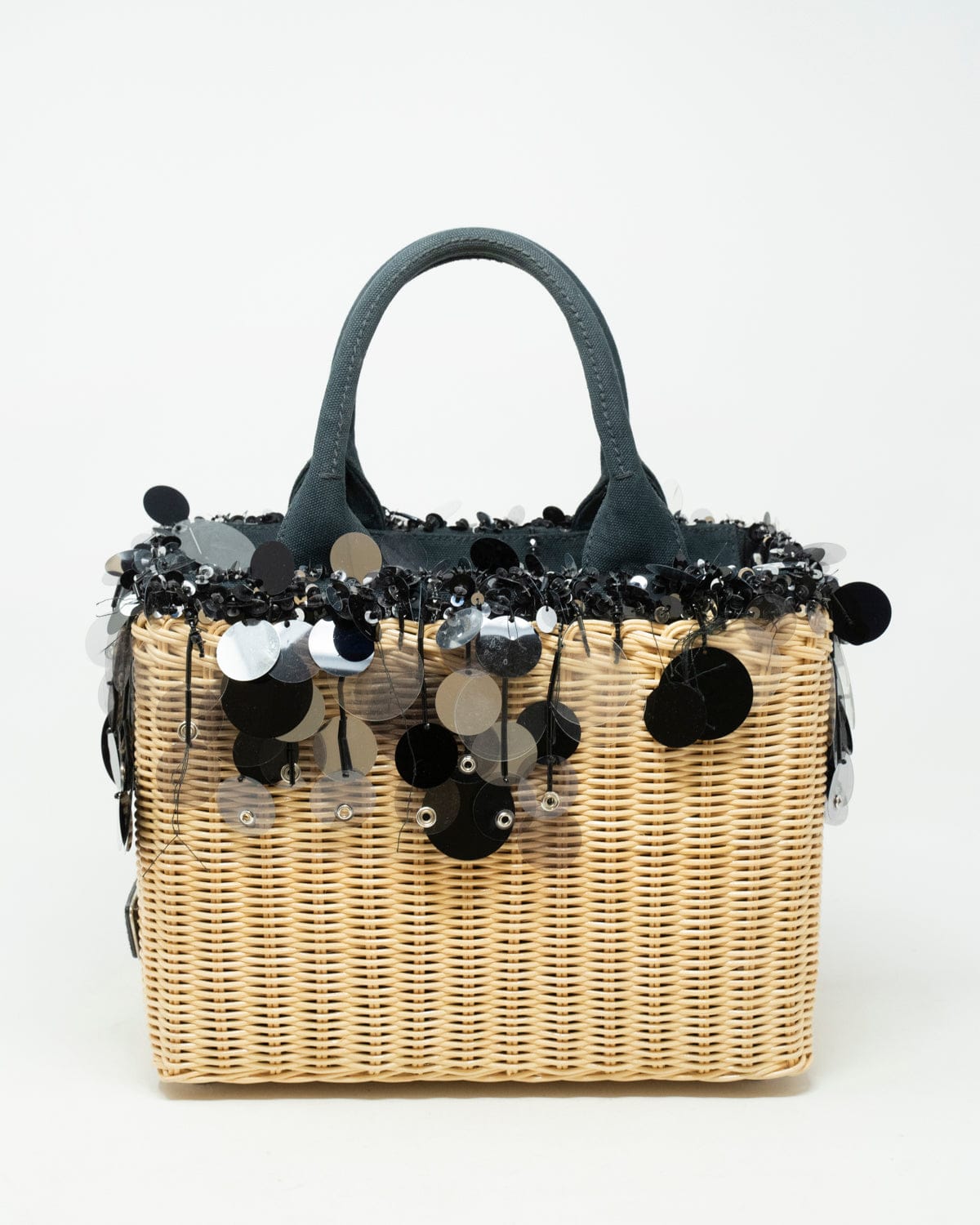 Prada Prada Black Sequin Detail Wicka Basket Bag - AGL1886