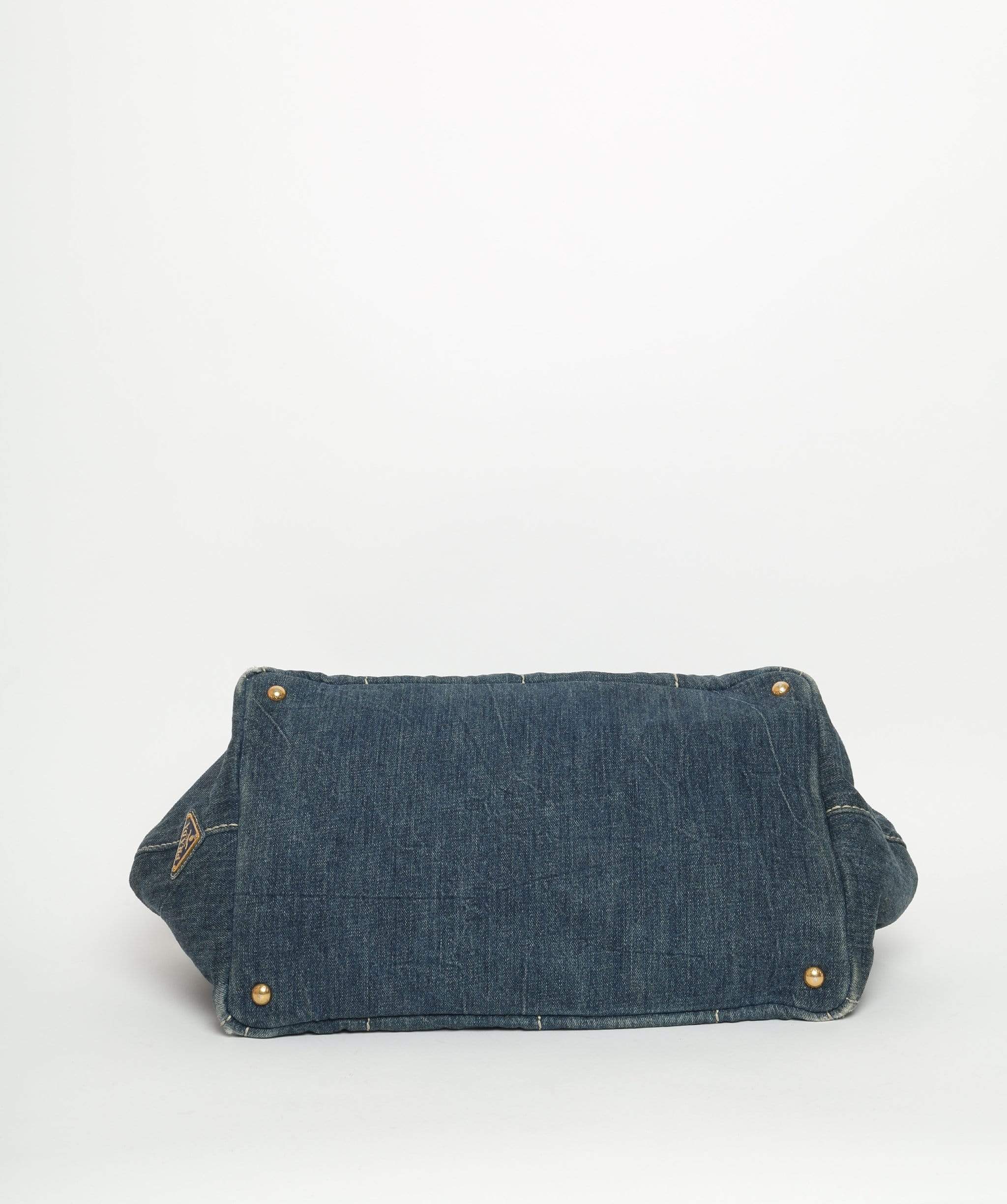 PRADA Blue Denim Canapa Canvas GM Hand Bag