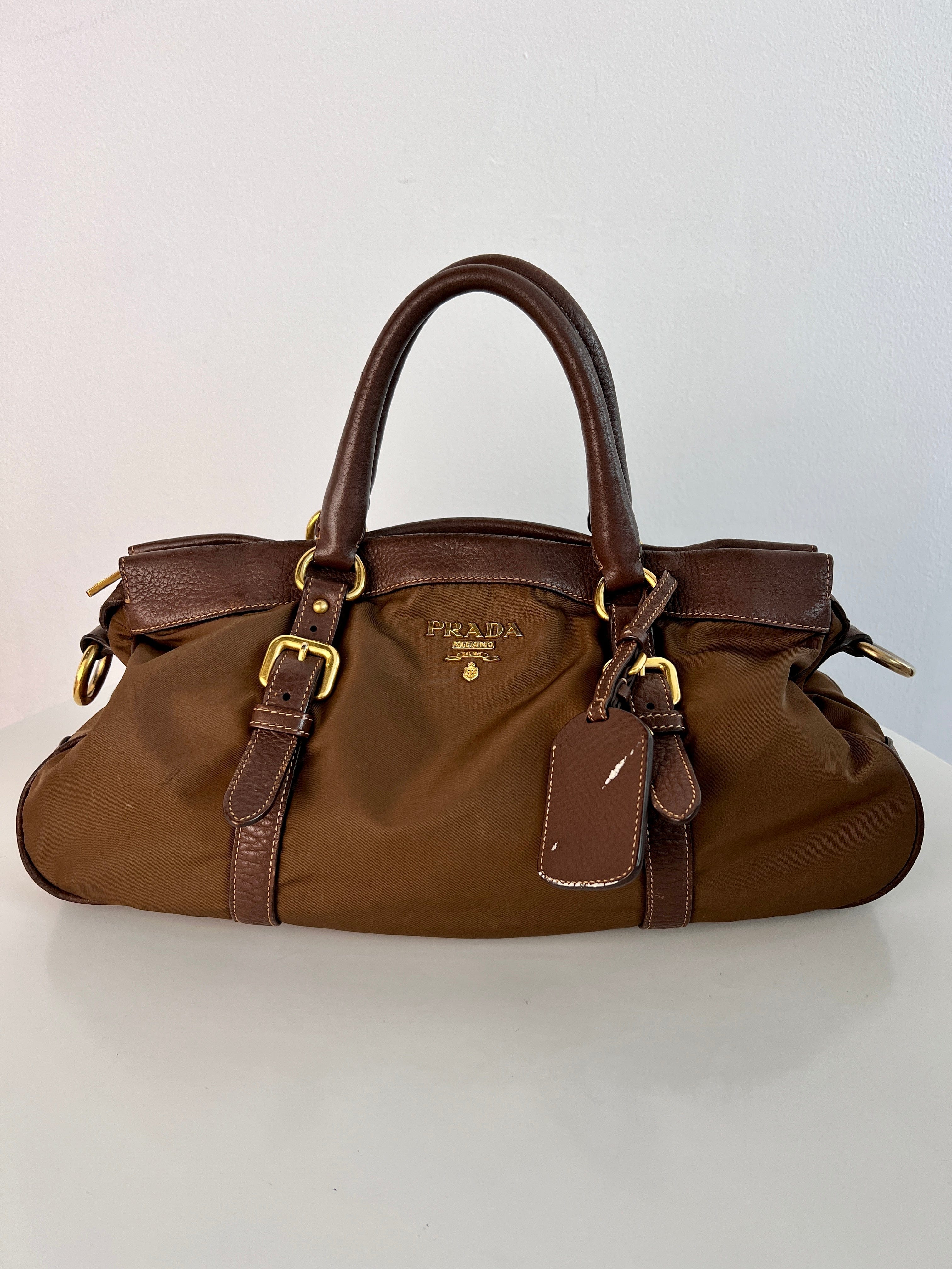 Prada Prada Bowling Bag Brown Nylon GHW SKL1076