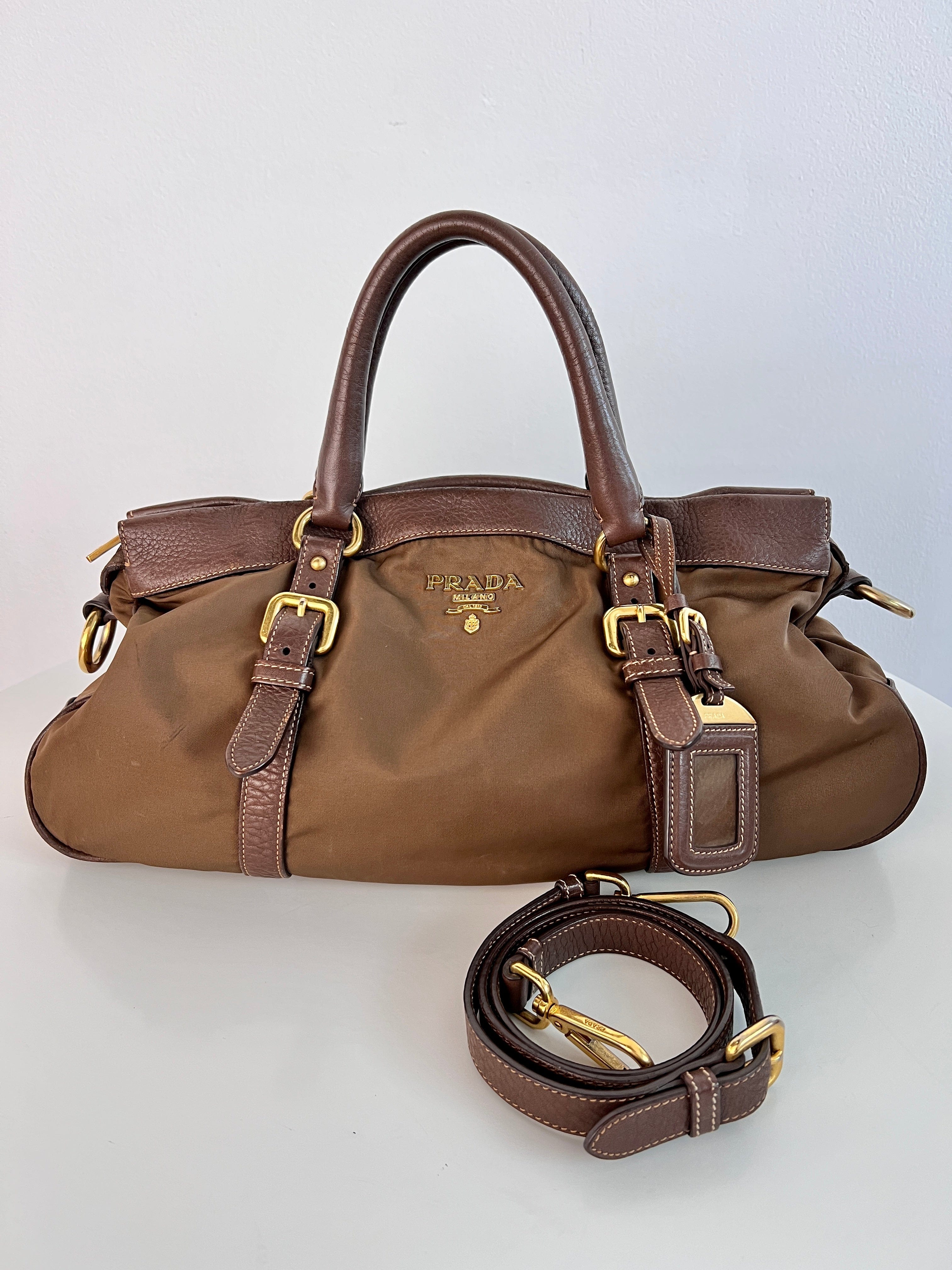 Prada Prada Bowling Bag Brown Nylon GHW SKL1076