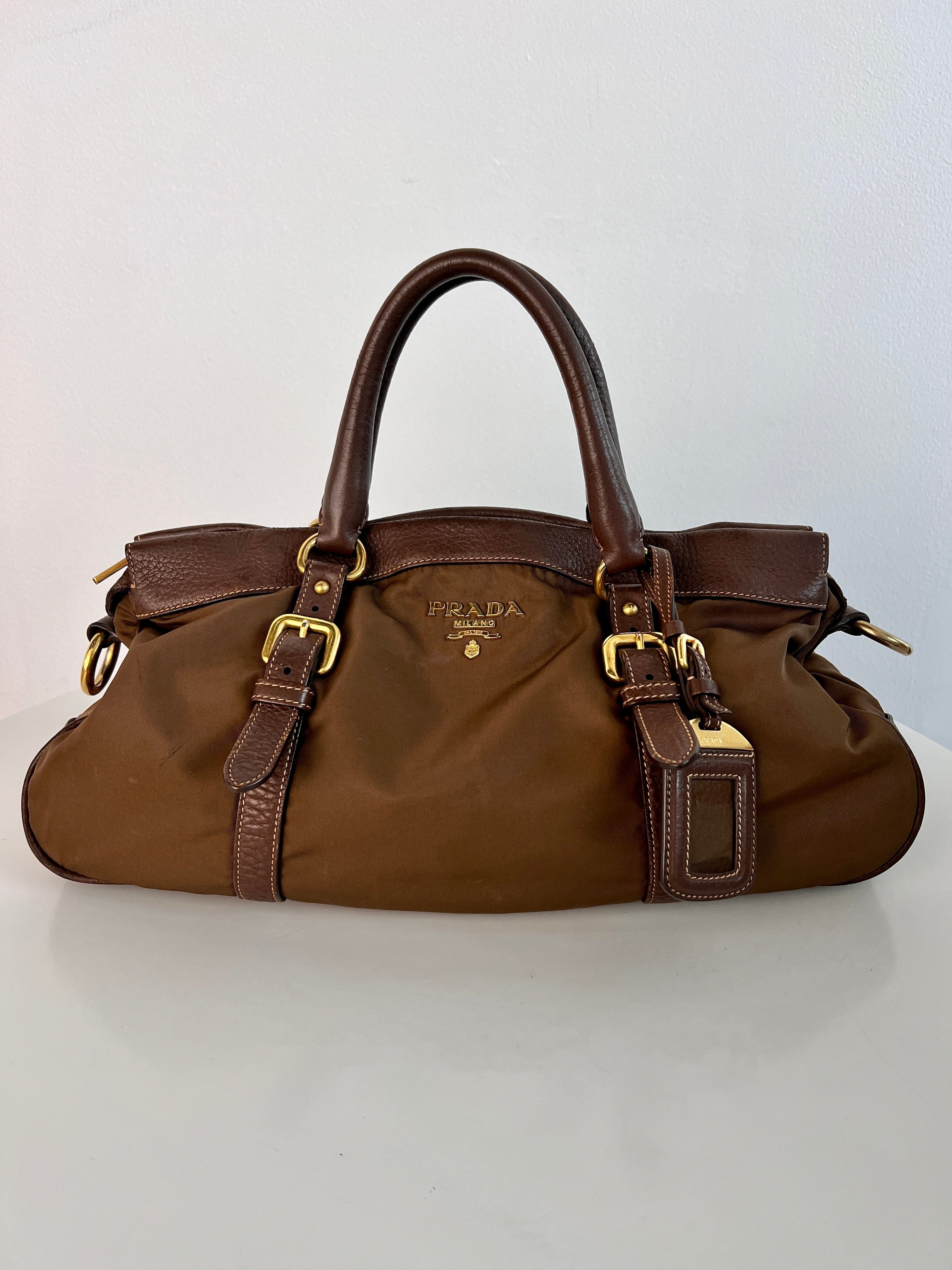 Prada Prada Bowling Bag Brown Nylon GHW SKL1076