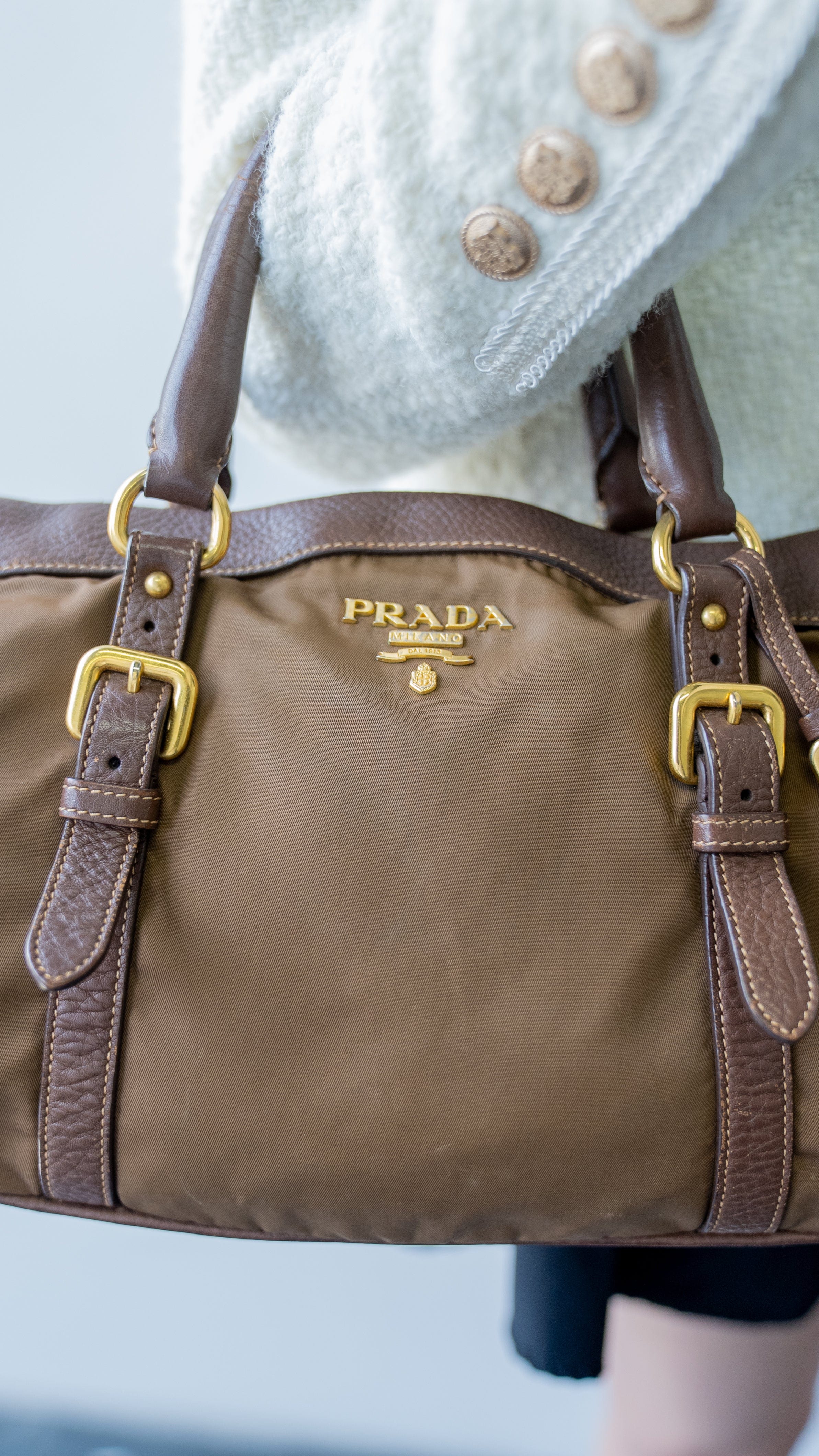 Prada Prada Bowling Bag Brown Nylon GHW SKL1076