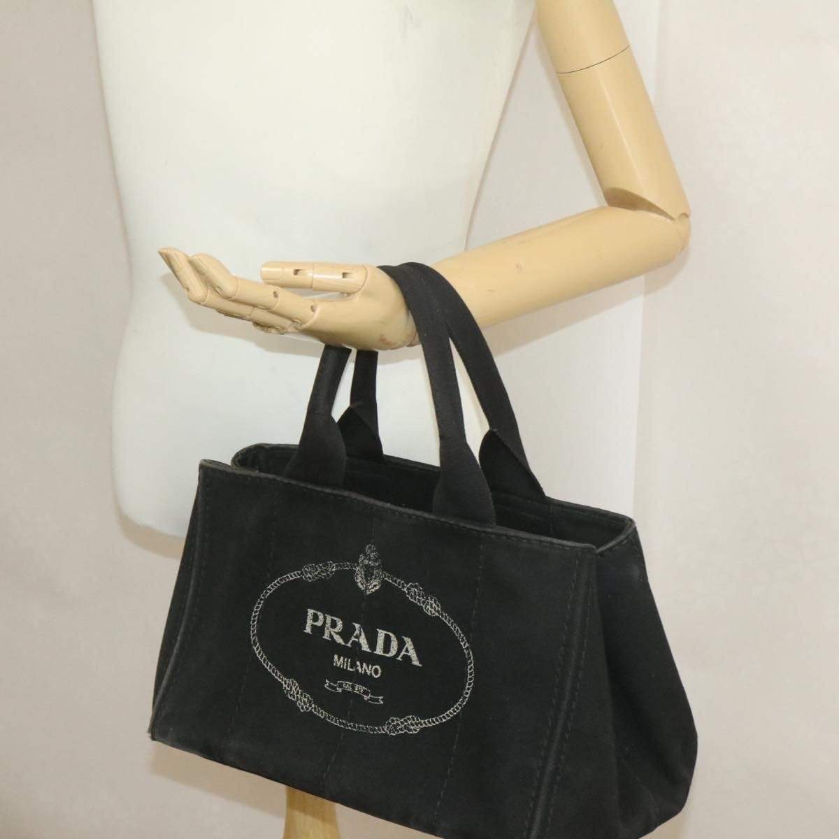 Prada PRADA Canapa Hand Bag Black Canvas GM