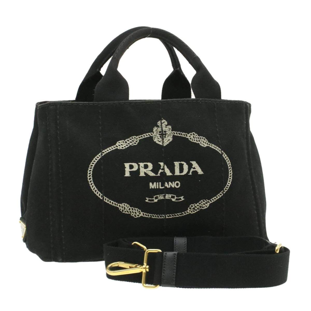 Prada PRADA Canapa PM 2Way Black Canvas Hand Shoulder Bag