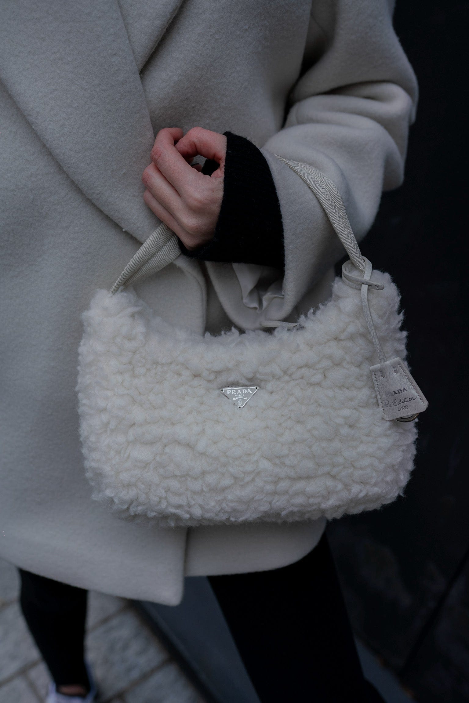 Prada Prada Cream Shearling Re-Edition 2000 Pochette Bag  - AGL1667