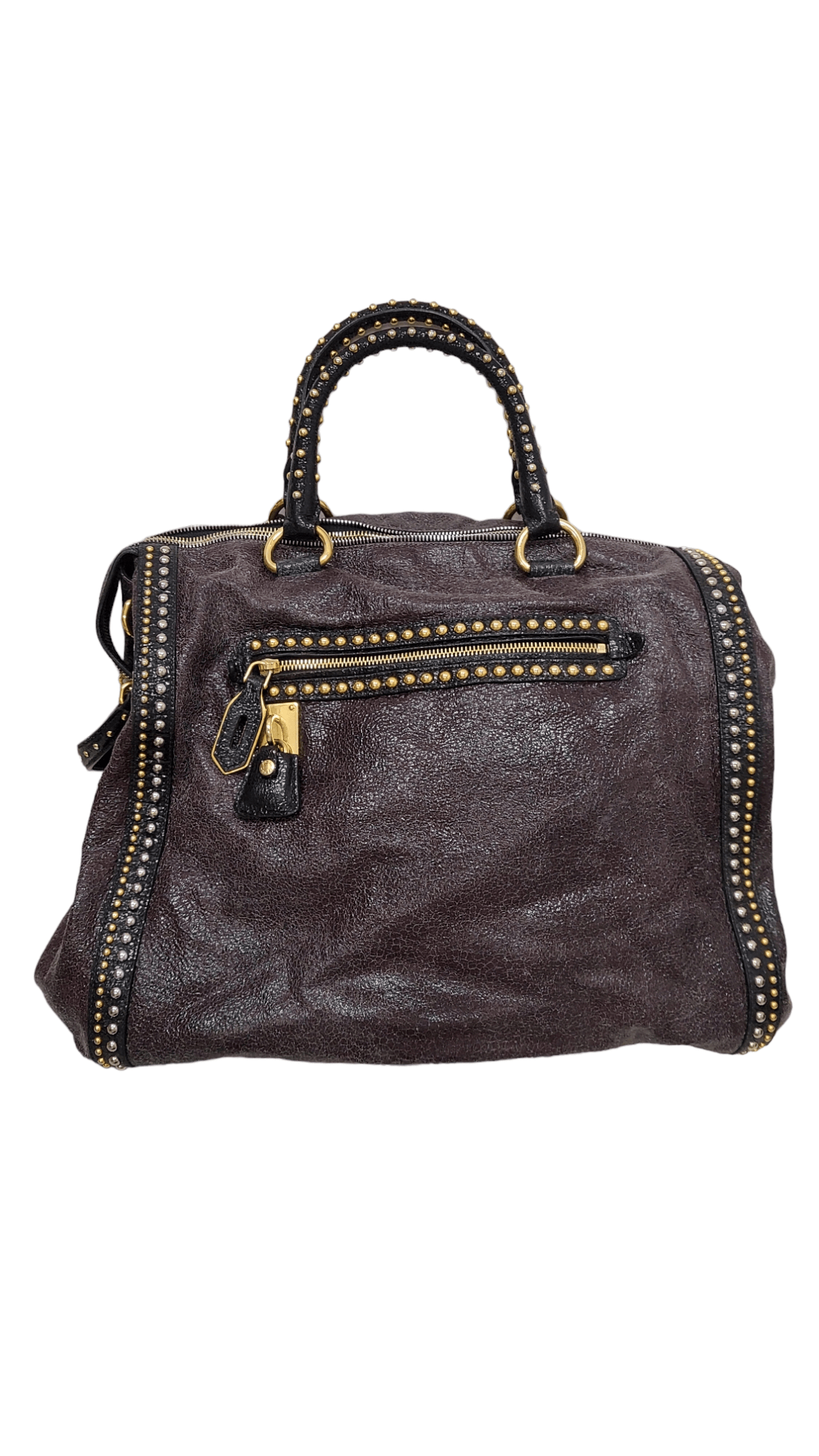 Prada Prada Crossbody Distressed Prune Studded Calfskin GHW SKC1349