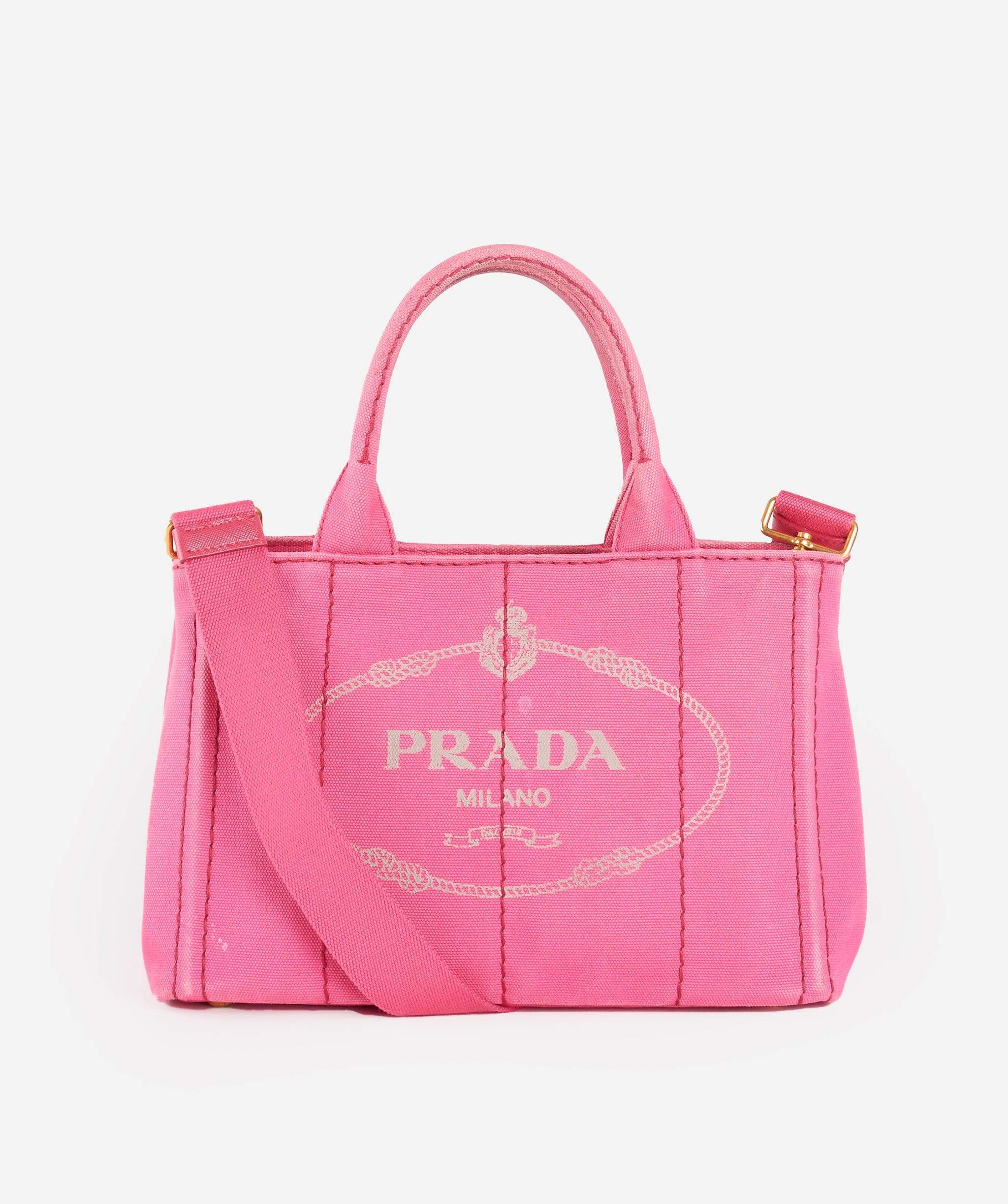 Prada Prada Denim Canvas Canapa Hand Bag Pink