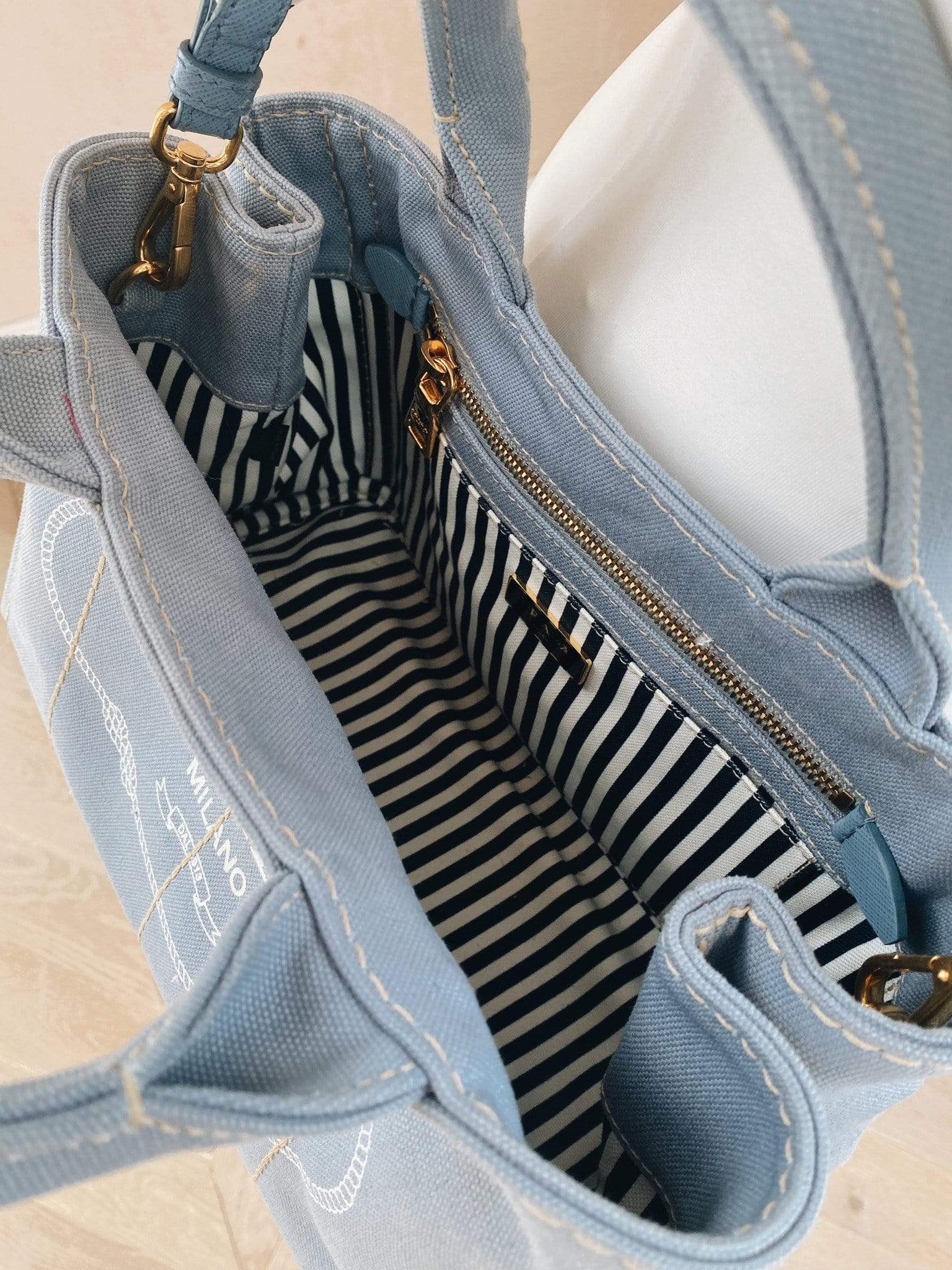 Prada Prada grey logo medium canvas tote bag