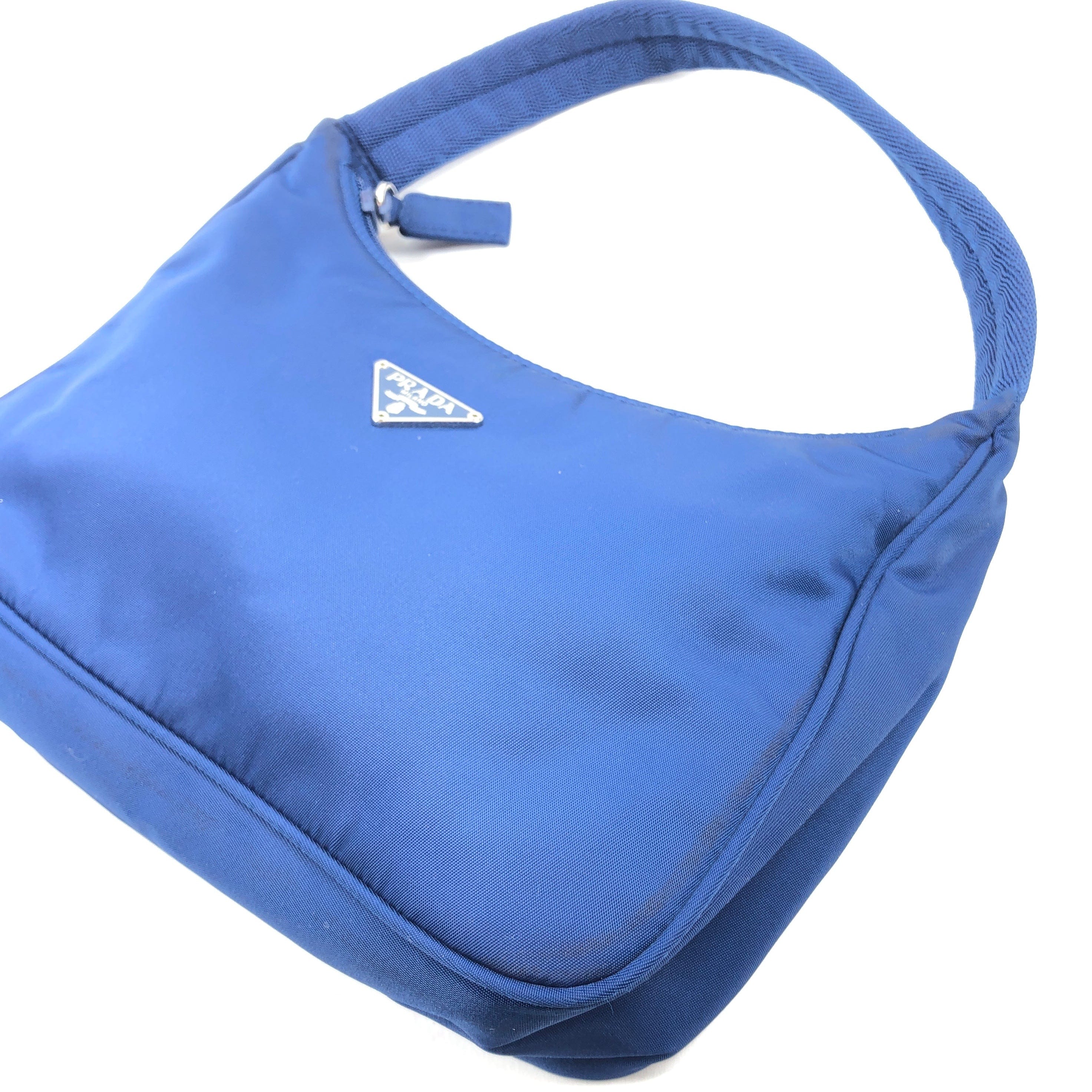 Prada Prada Nylon Handbag Text Blue PXL2299