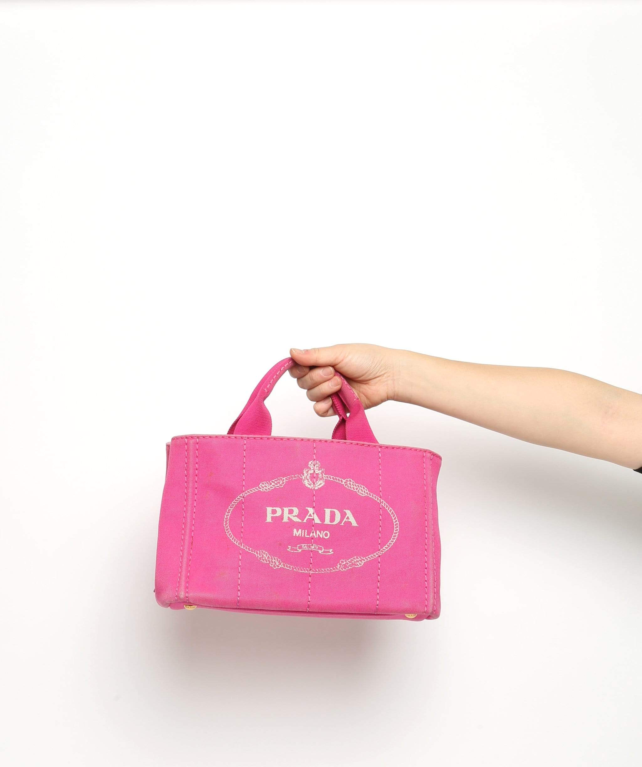 Prada PRADA Pink Canapa Canvas PM Hand Bag