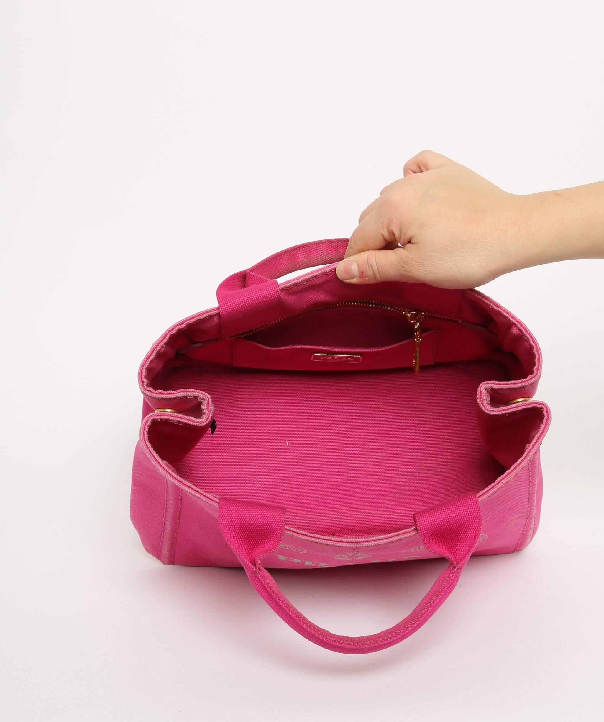 Prada PRADA Pink Canapa Canvas PM Hand Bag