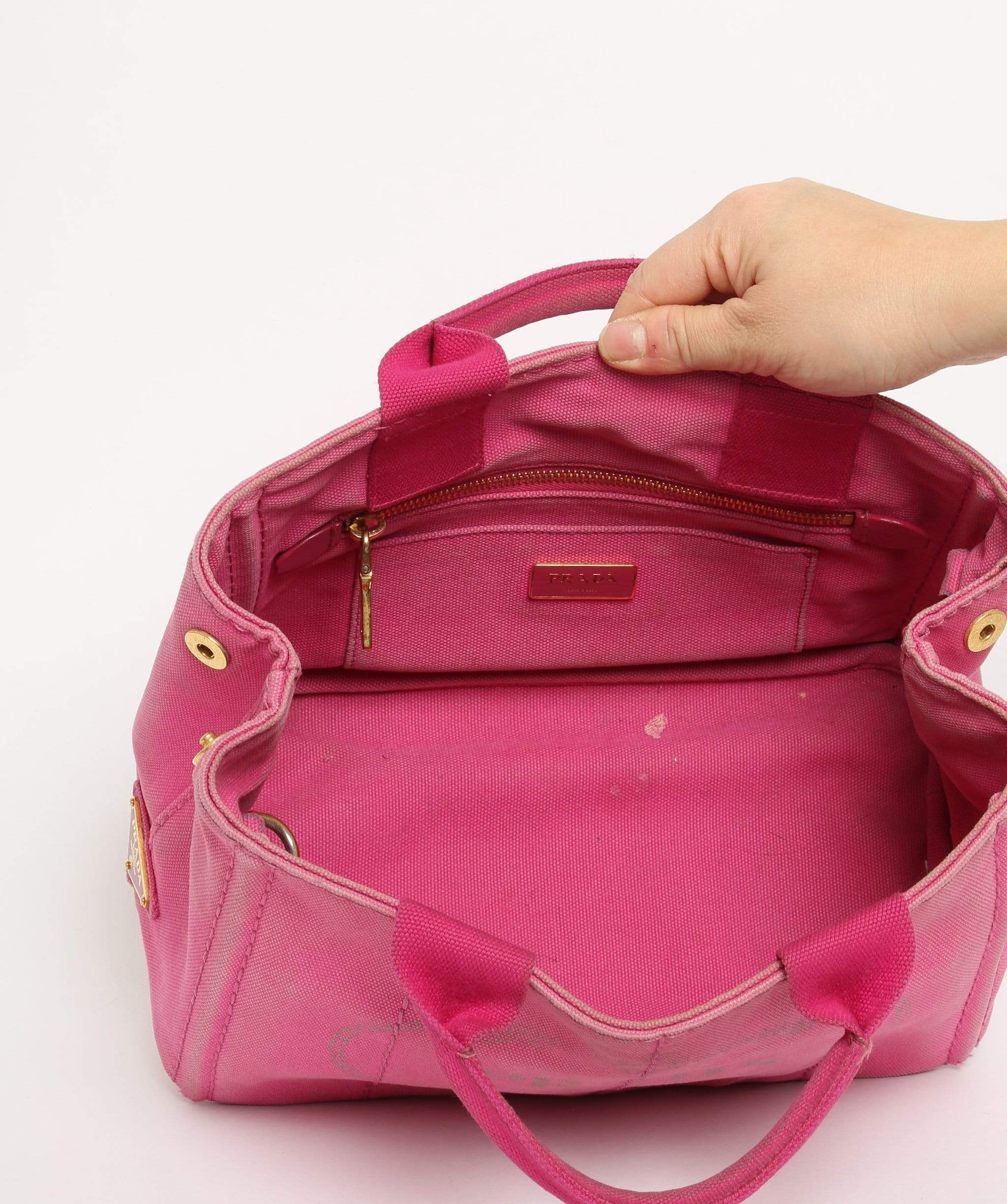 Prada PRADA Pink Canapa Canvas PM Hand Bag 58 with shoulder strap