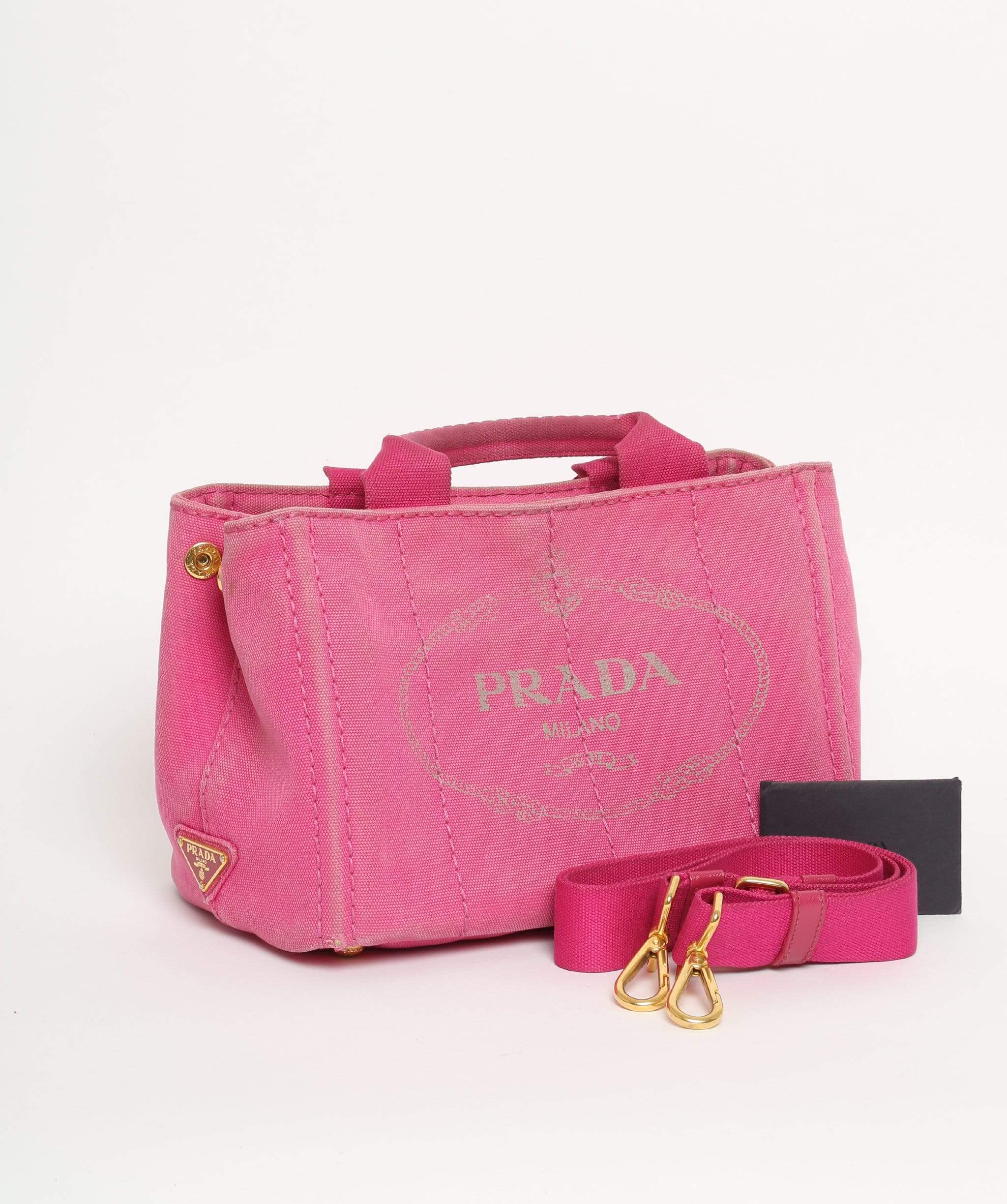 Prada PRADA Pink Canapa Canvas PM Hand Bag 58 with shoulder strap