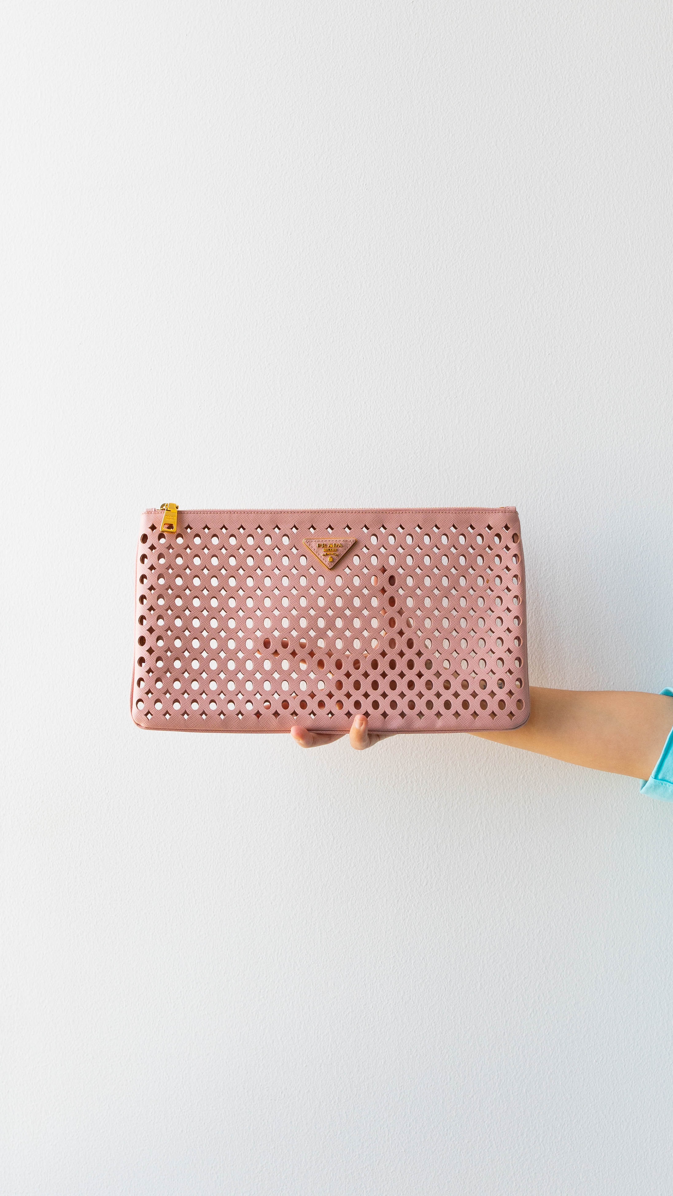 Prada Prada Pink Perforated Clutch RJL1678