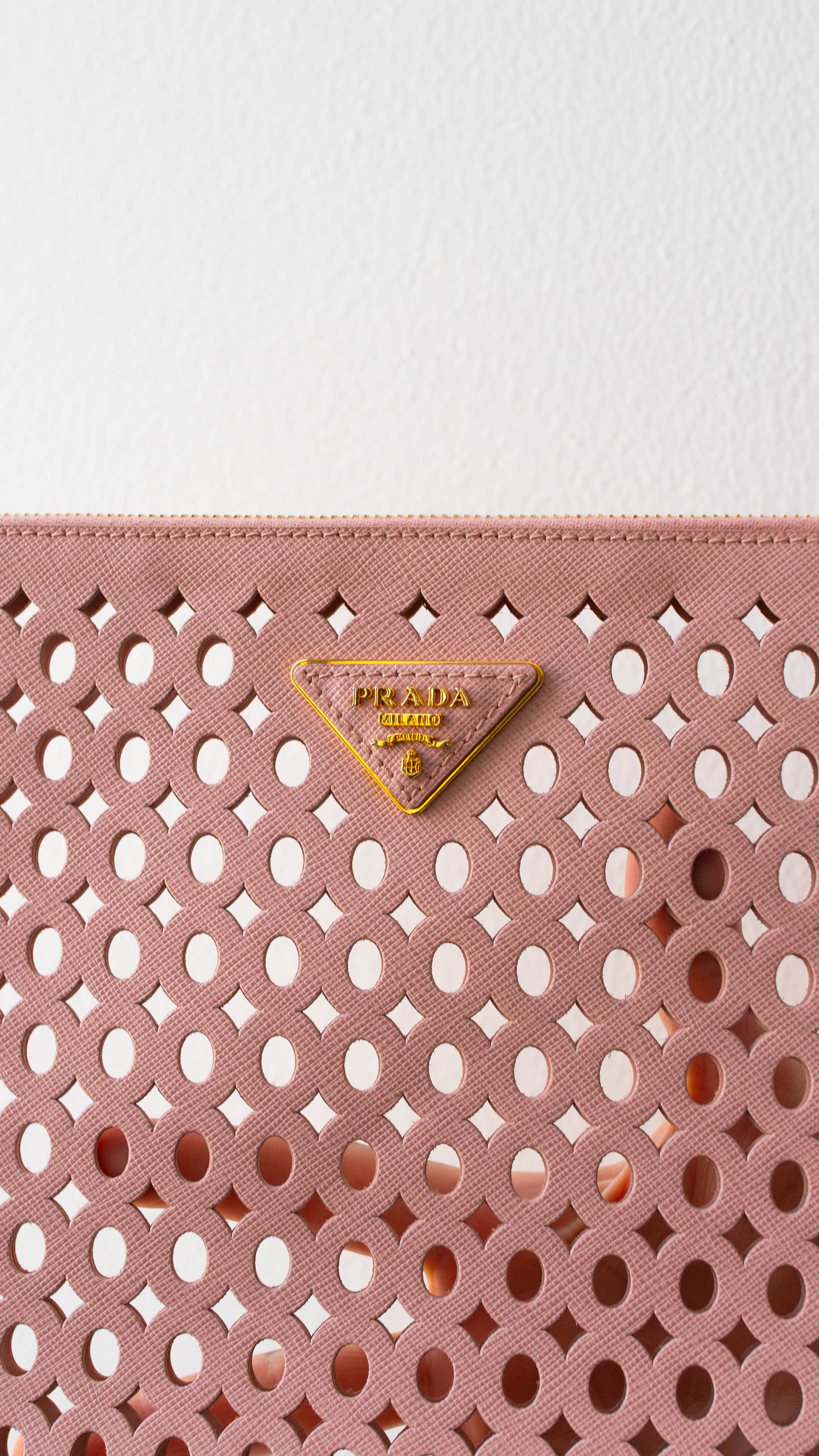 Prada Prada Pink Perforated Clutch RJL1678