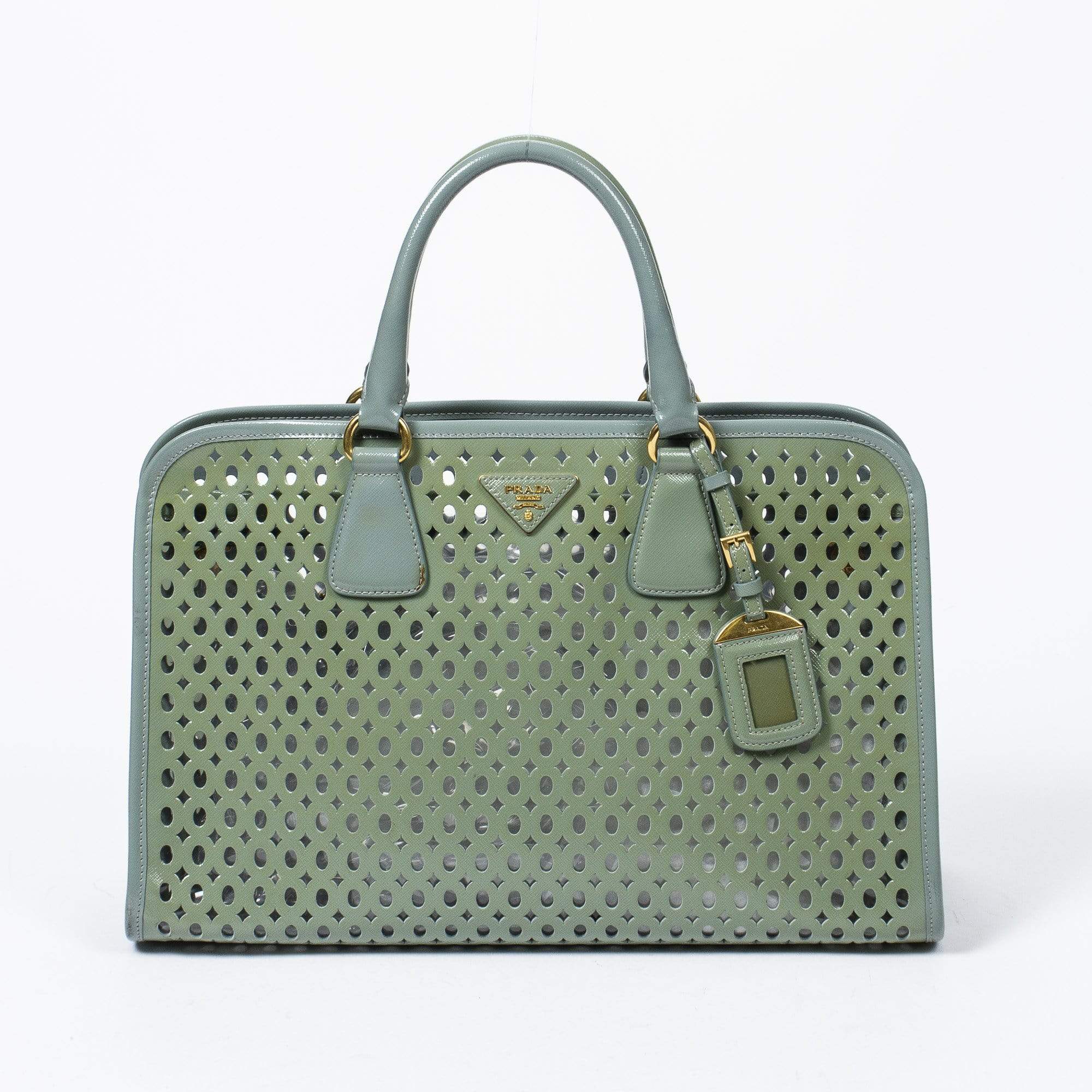 Prada Prada Pistachio Green Perforated Vernice Fori Handbag - AWL1302