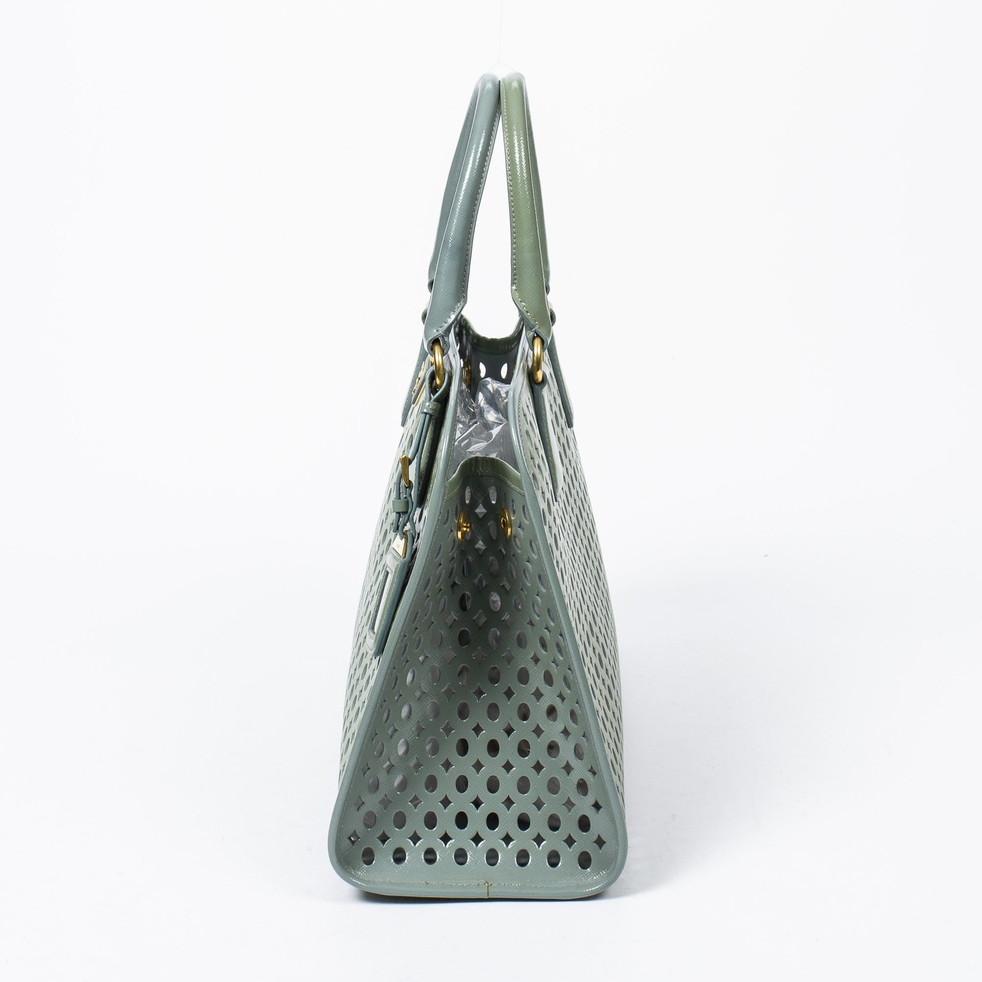 Prada Prada Pistachio Green Perforated Vernice Fori Handbag - AWL1302