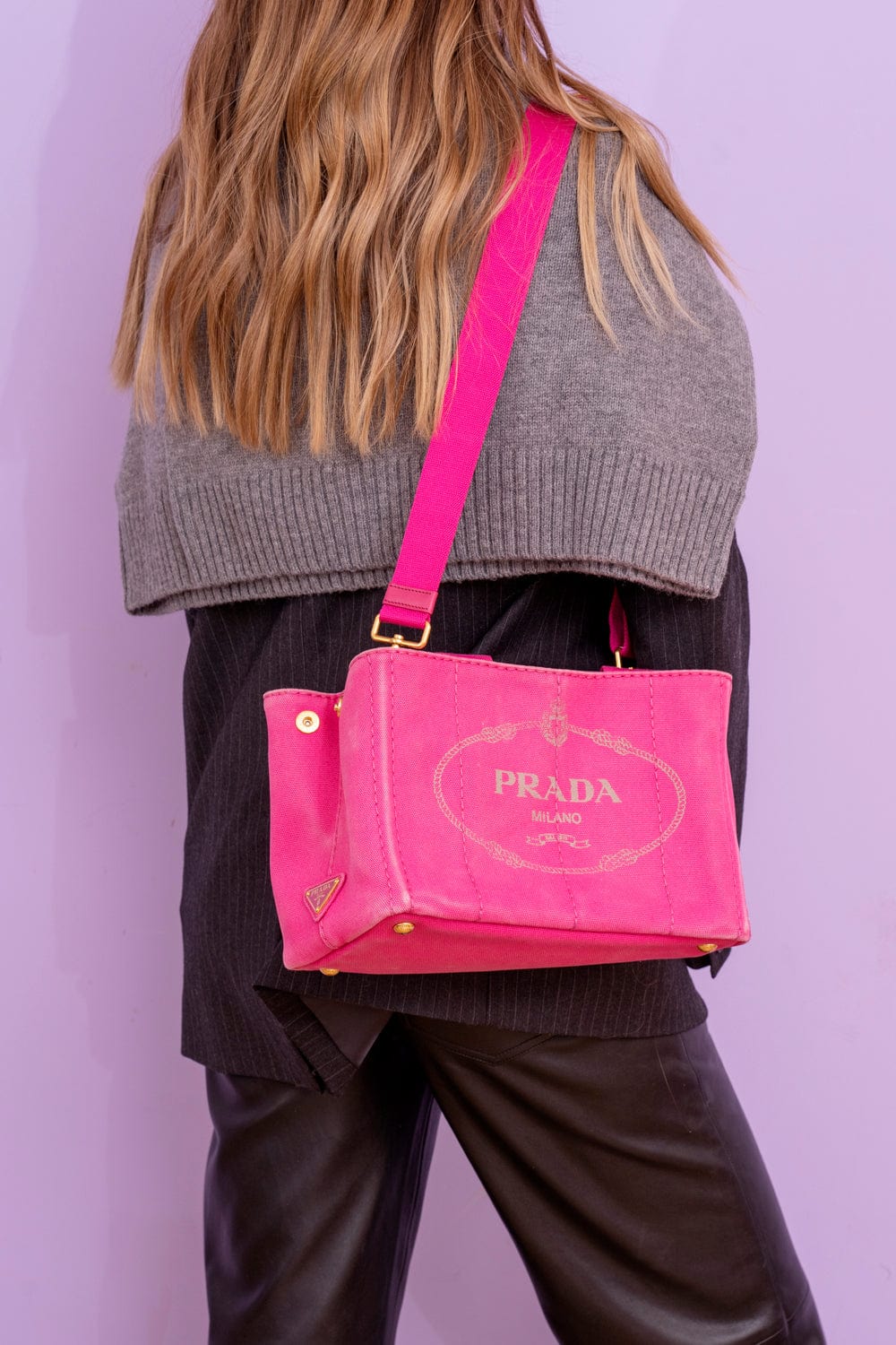 Prada Prada Small Canapa Tote Fuschia Canvas - AWL2654