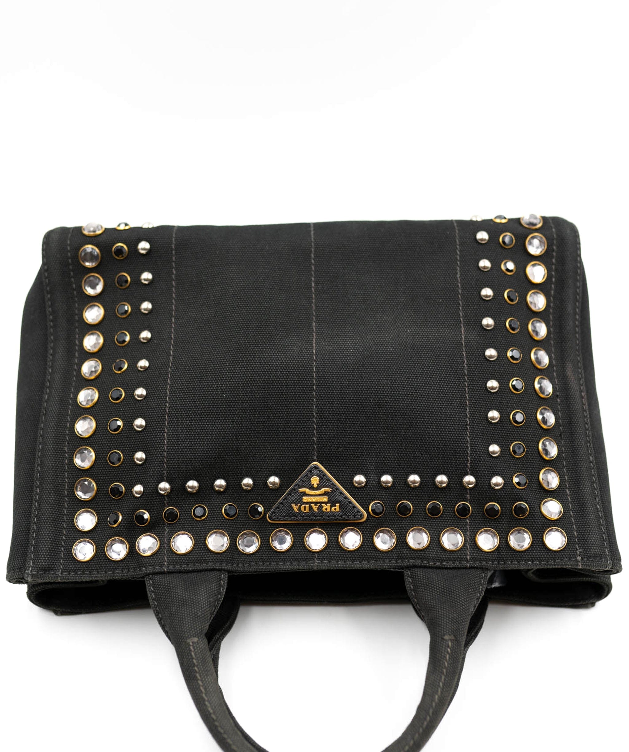 Prada Prada Small Studs Rhinestone Canapa Tote - AWC1675