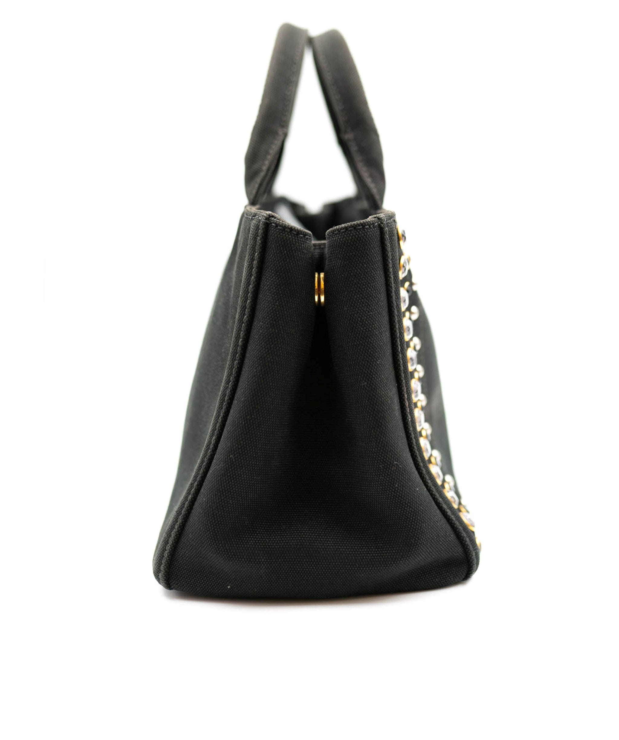 Prada Prada Small Studs Rhinestone Canapa Tote - AWC1675