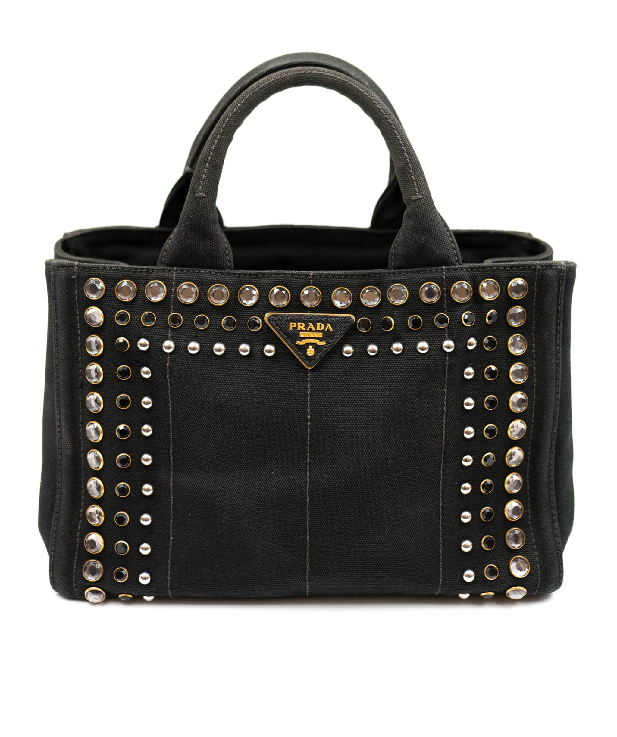 Prada Prada Small Studs Rhinestone Canapa Tote - AWC1675