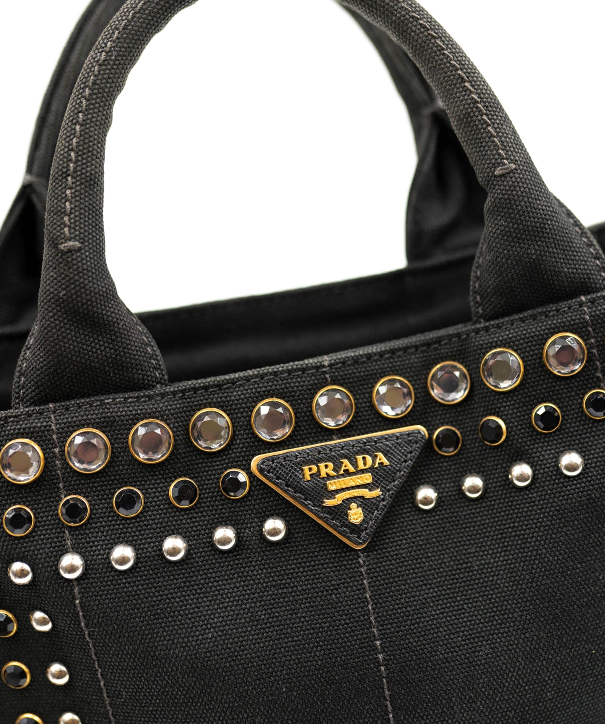 Prada Prada Small Studs Rhinestone Canapa Tote - AWC1675