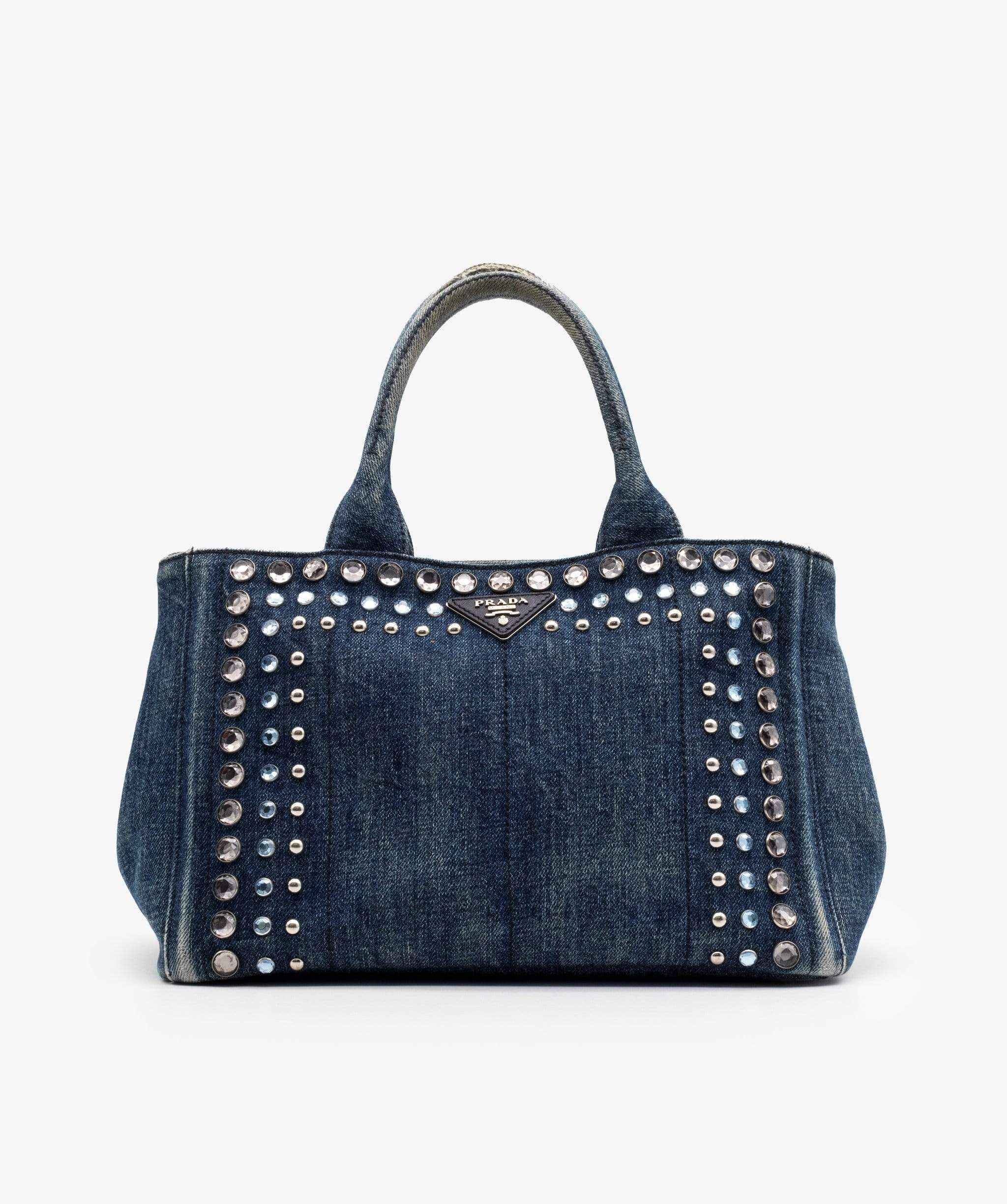 Prada Prada Studded Denim Canapa Tote Bag MW2792