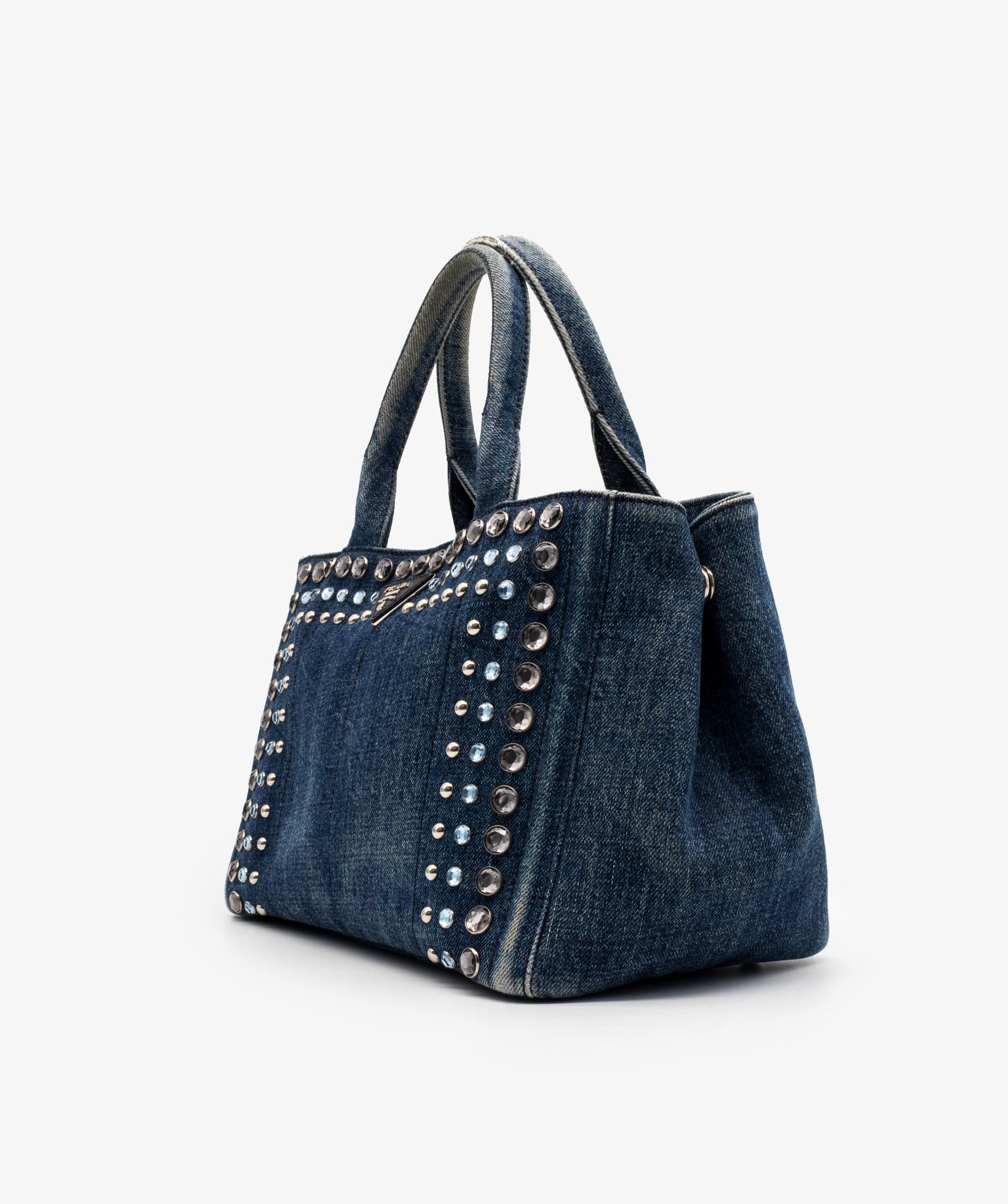 Prada Prada Studded Denim Canapa Tote Bag MW2792