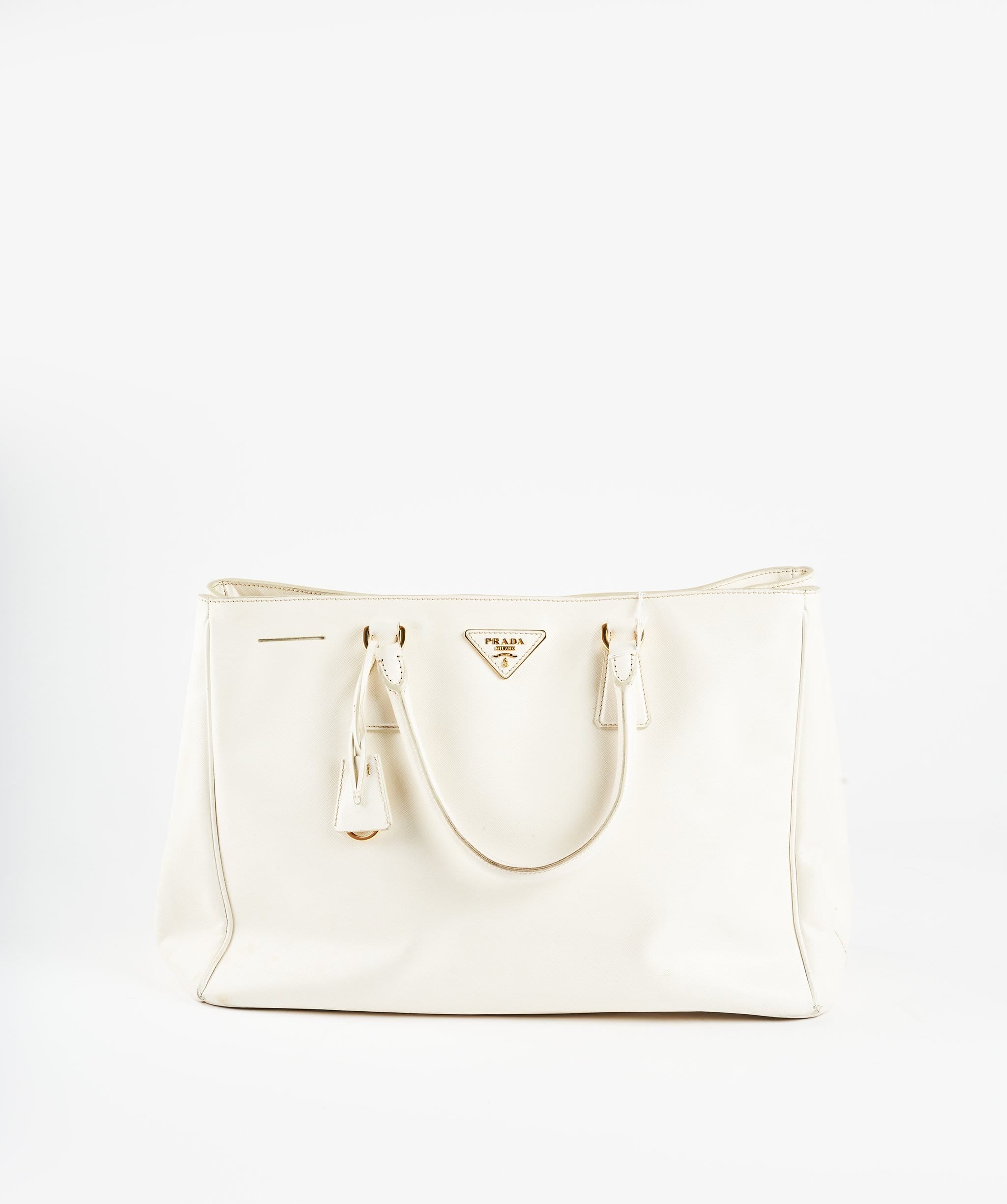 Prada Prada White Saffiano Leather Top Handle Bag