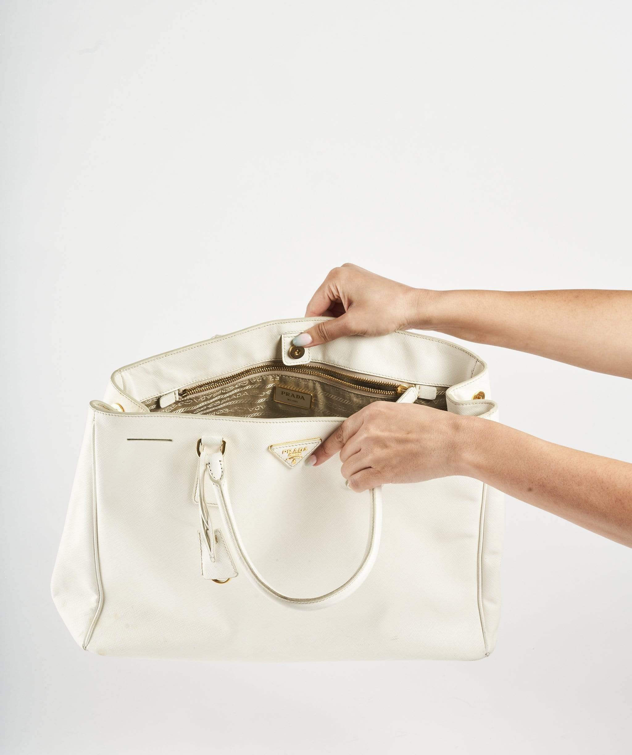 Prada Prada White Saffiano Leather Top Handle Bag