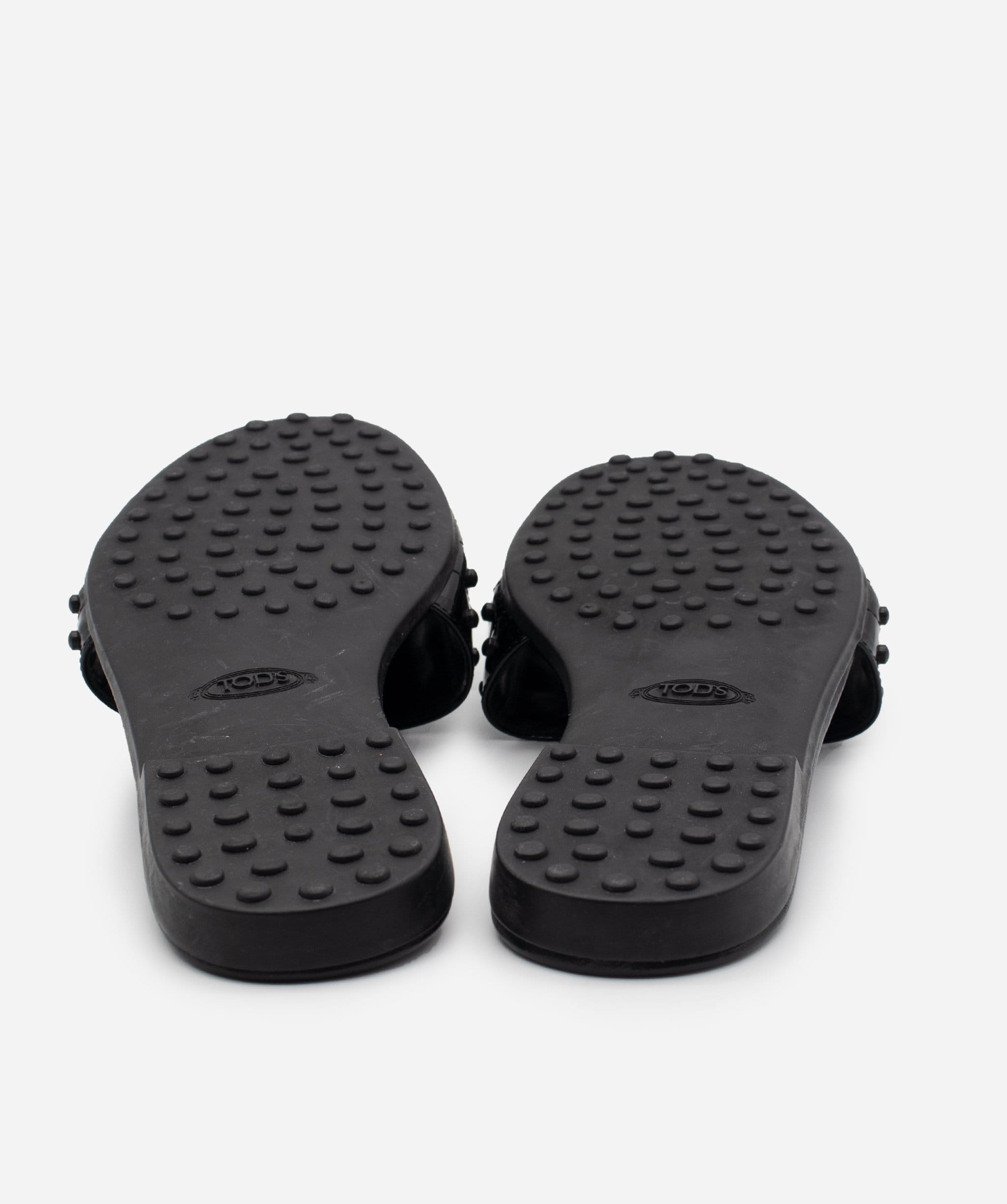 Tods Tods Black Pebbled Slippers Patent 39.5