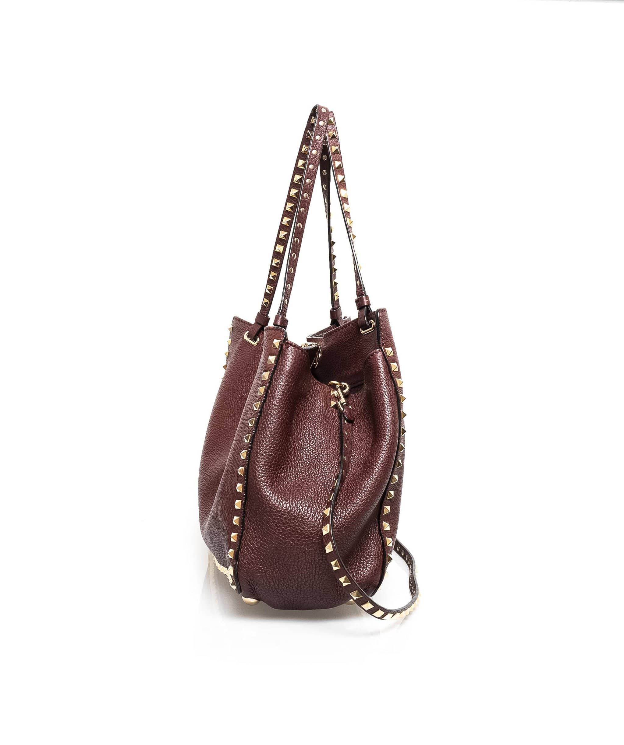 Valentino Valentino Burgundy Leather Rockstud Tote Bag - AGL1361