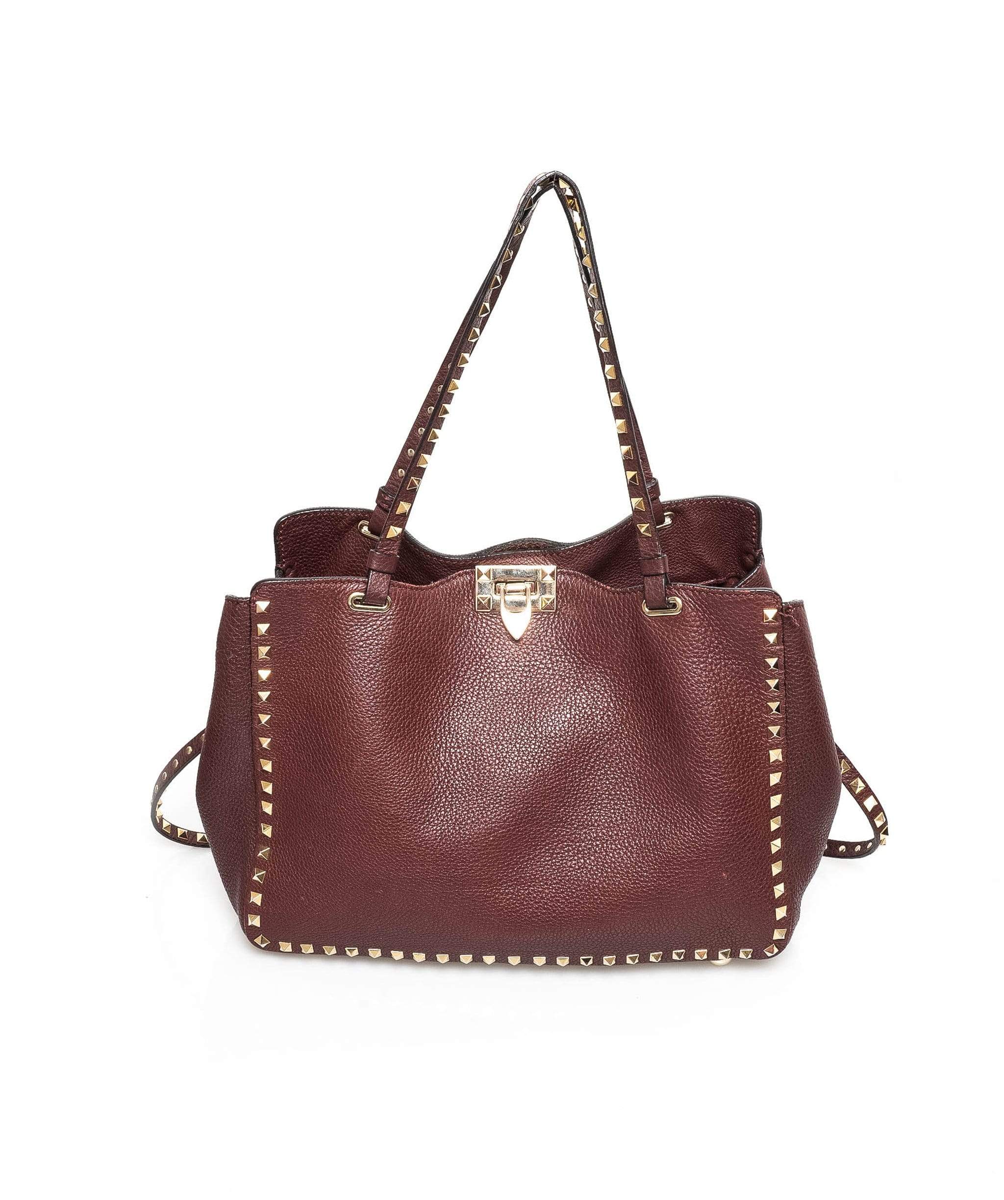 Valentino Valentino Burgundy Leather Rockstud Tote Bag - AGL1361