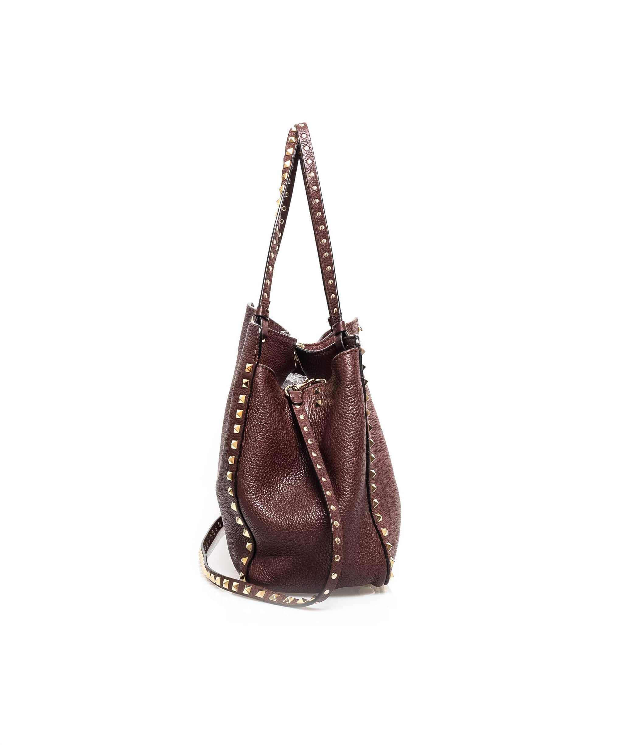 Valentino Valentino Burgundy Leather Rockstud Tote Bag - AGL1361