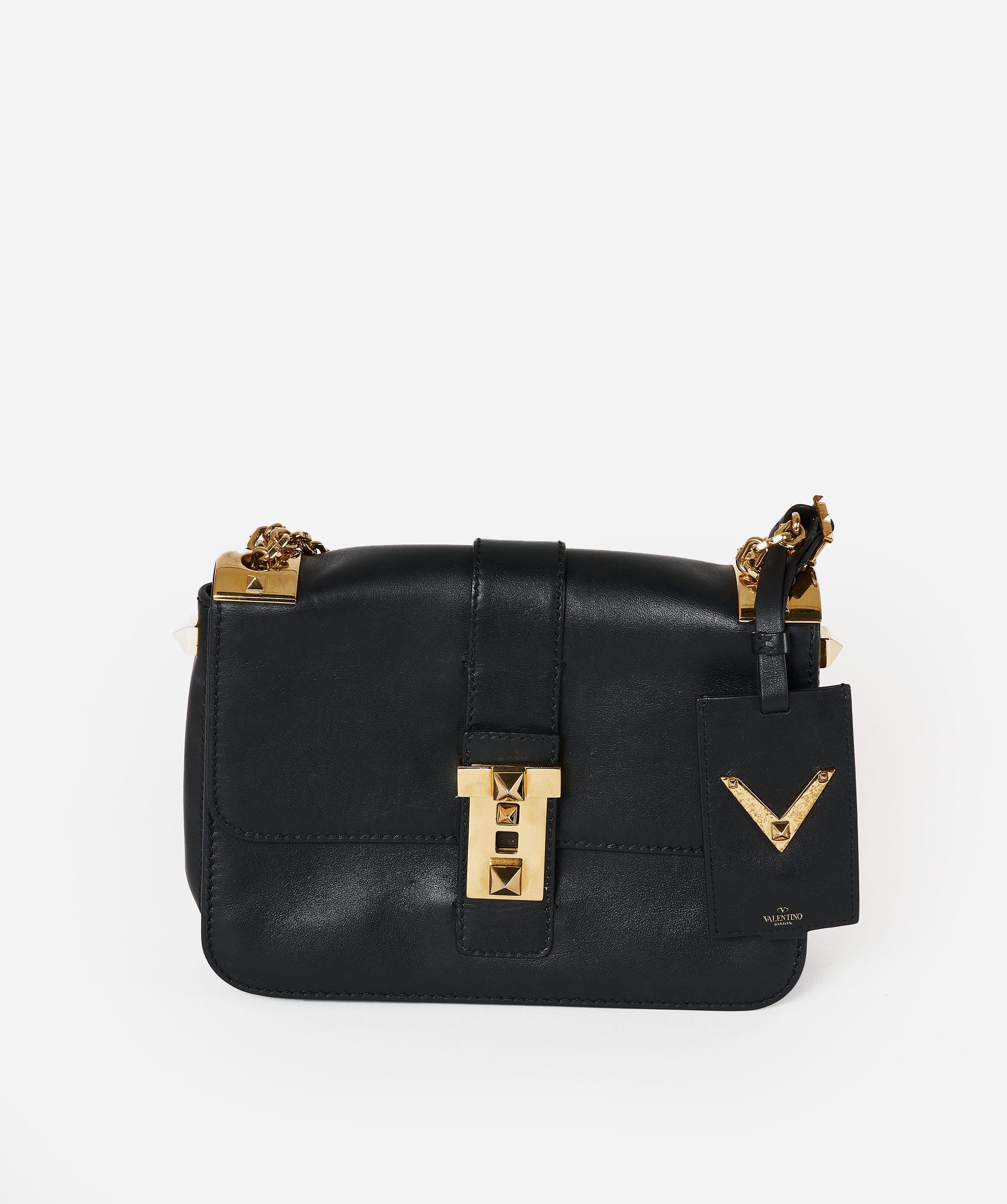 Valentino Valentino Gold Chain Detail Black Crossbody Bag