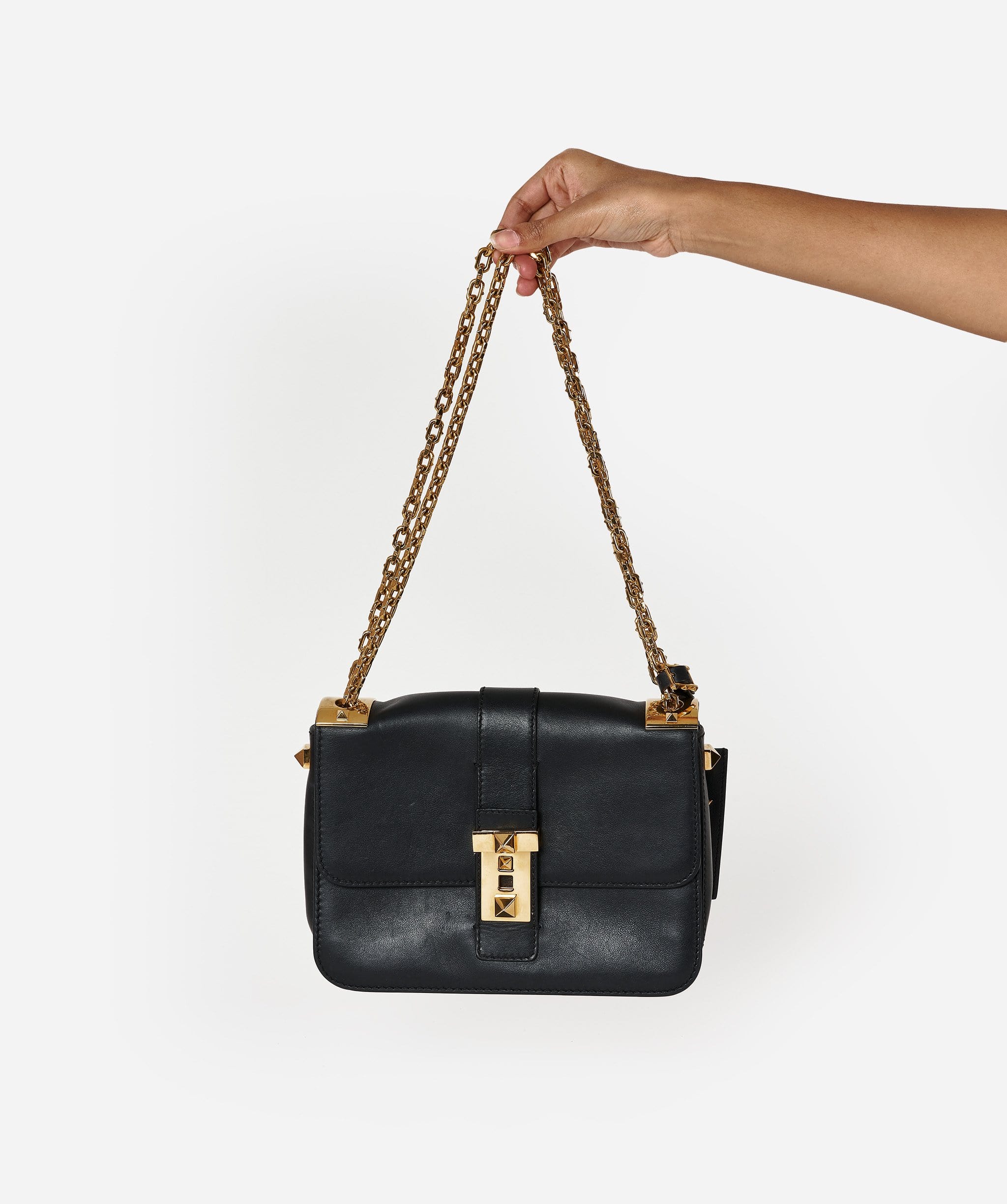 Valentino Valentino Gold Chain Detail Black Crossbody Bag