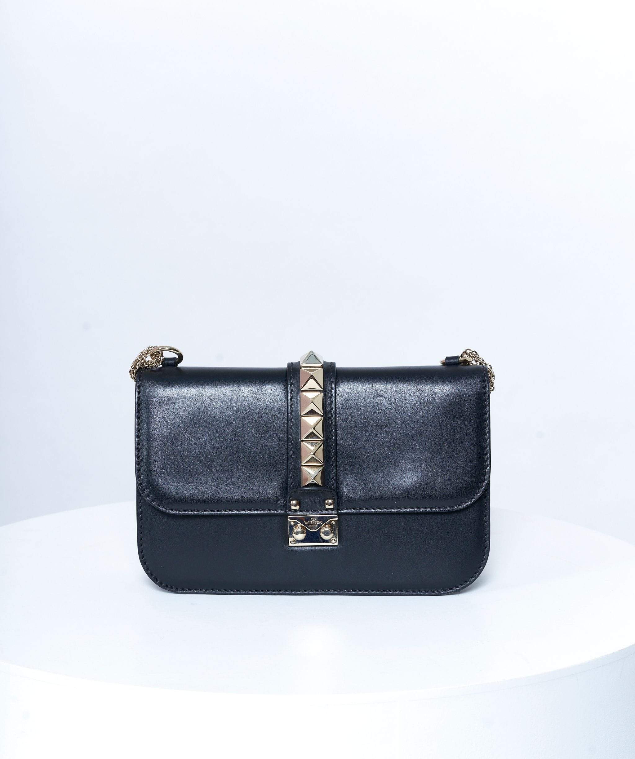 Valentino Valentino Rockstud Black Leather Crossbody Bag GHW