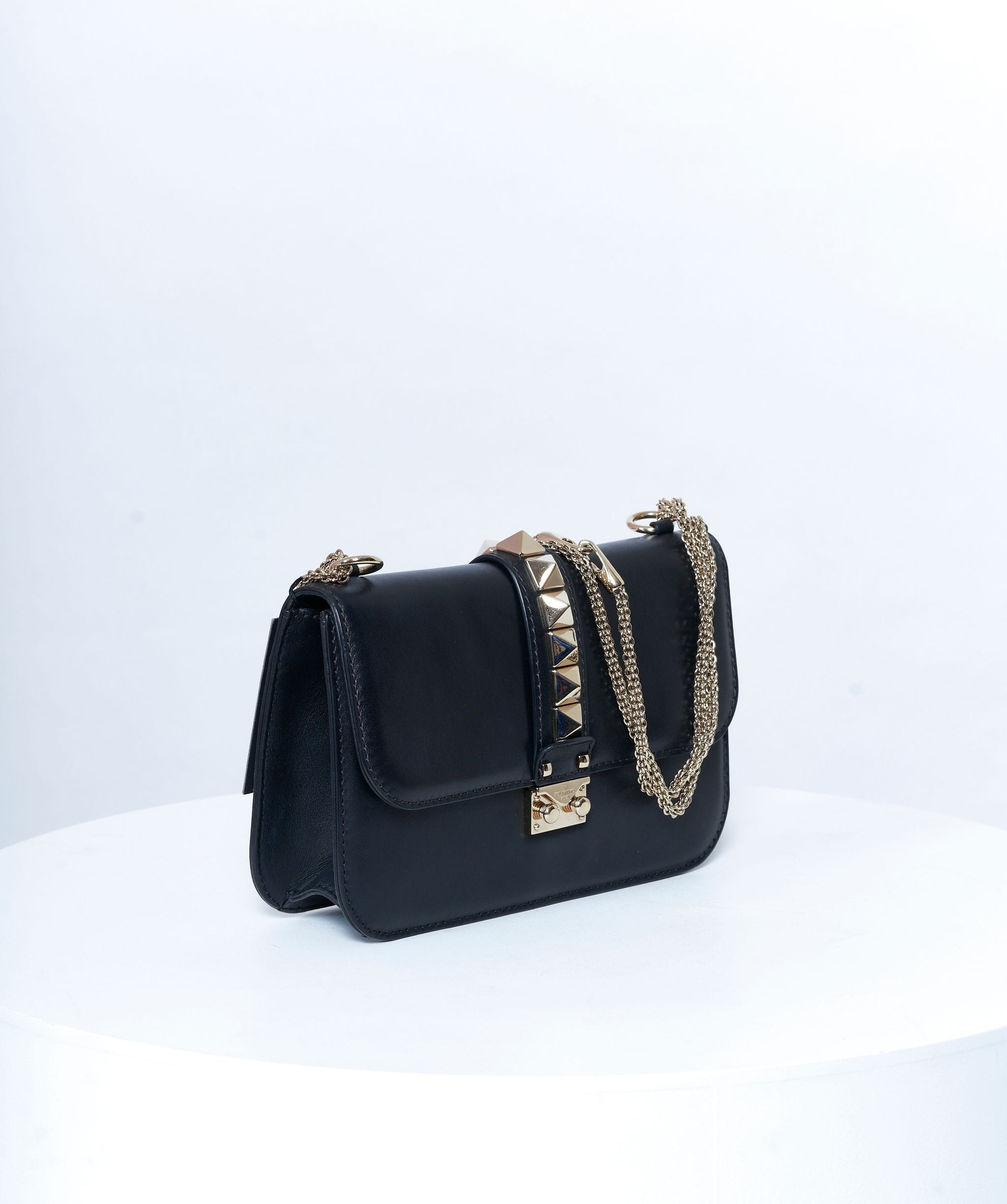 Valentino Valentino Rockstud Black Leather Crossbody Bag GHW